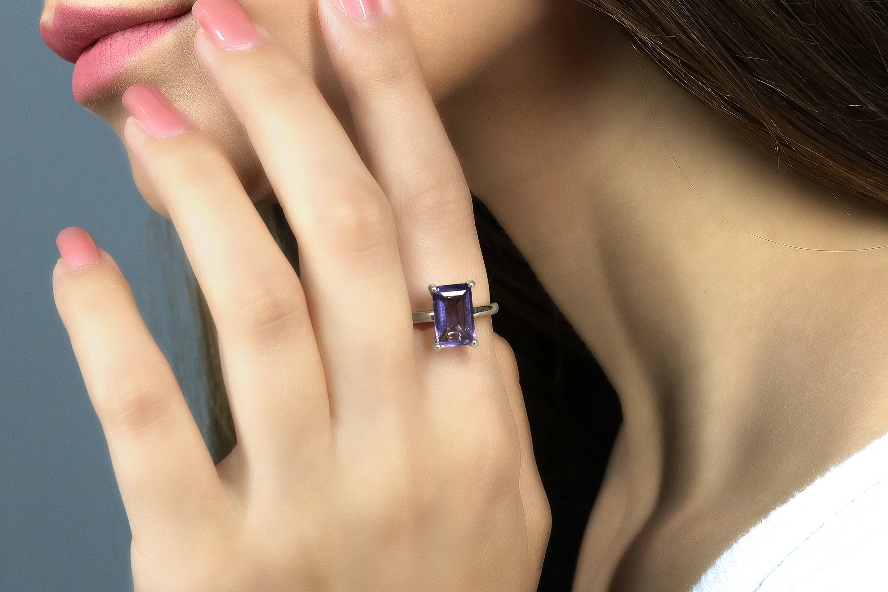 14K Gold-filled Rectangle Amethyst Ring Rings Anemone Unique