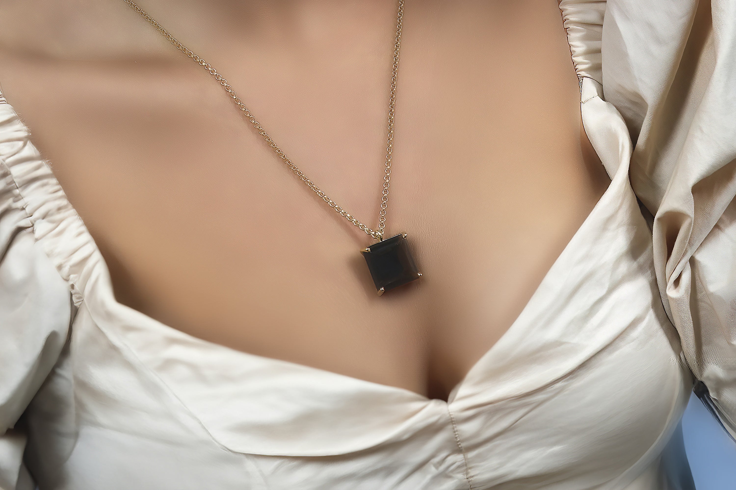 14k Gold Custom Smoky Quartz Necklace necklaces Anemone Jewelry