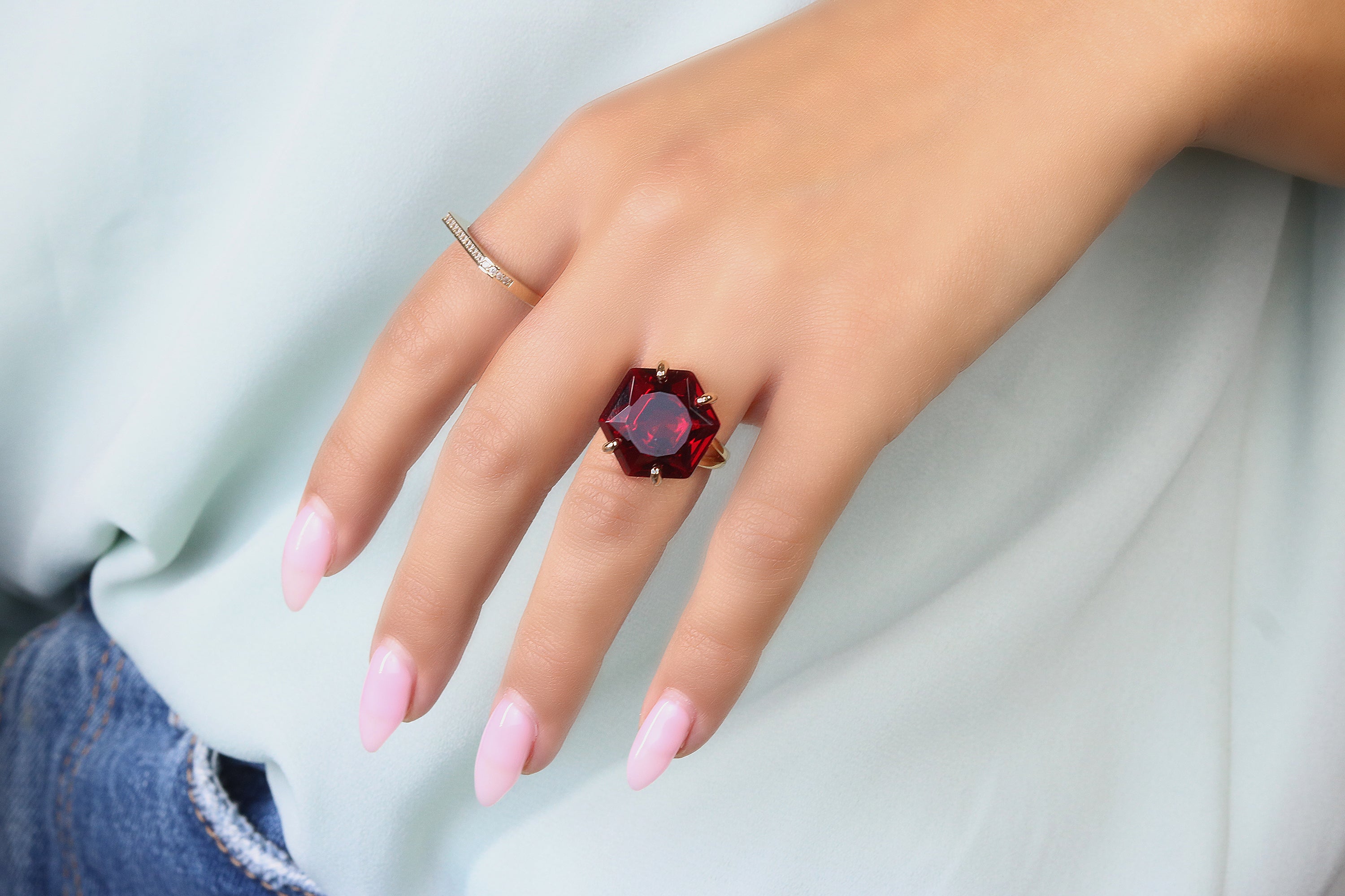 Elegant Hexagon Garnet Ring in Rose Gold Rings Anemone Jewelry