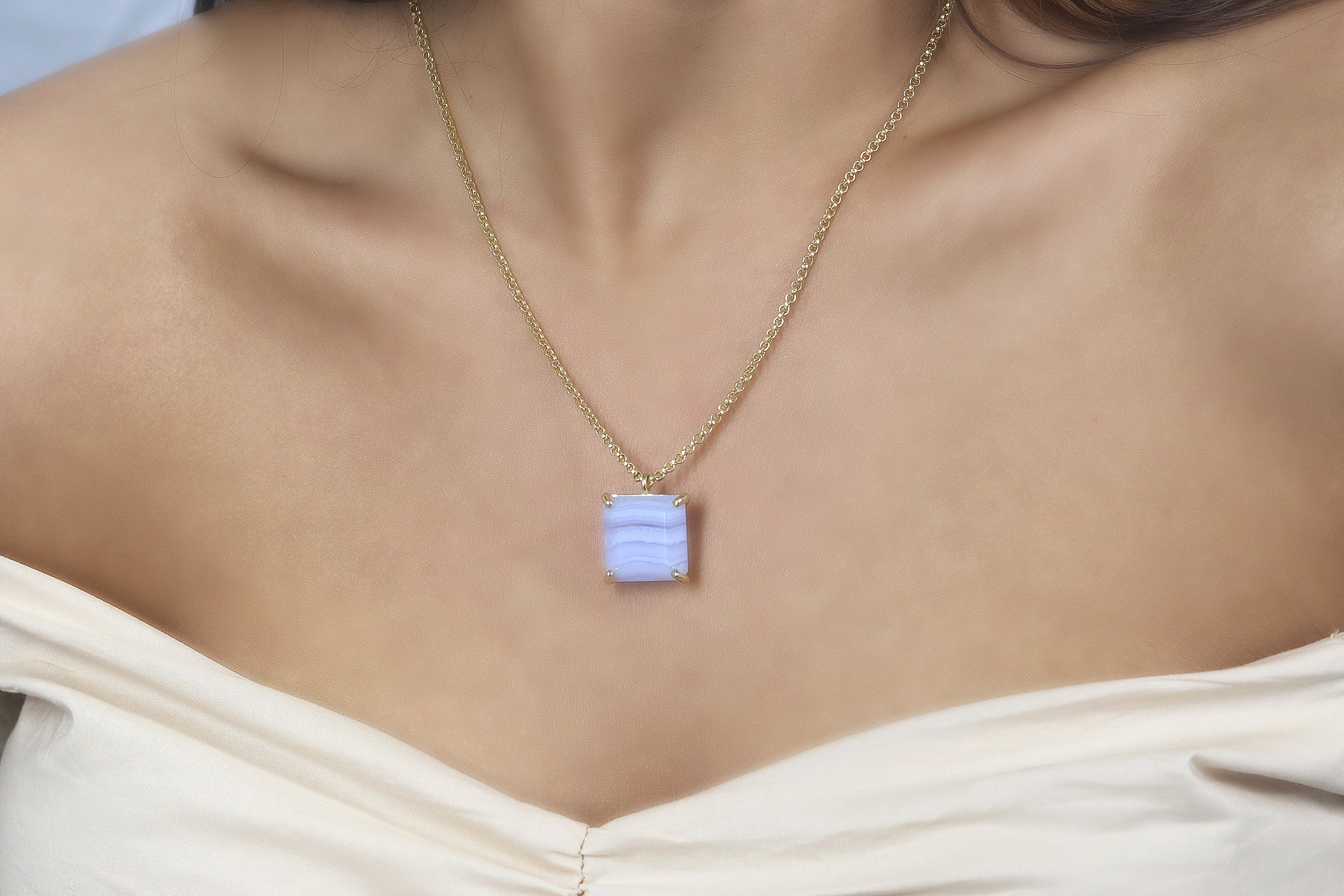 Stylish Handmade Lace Agate 925 Sterling Silver Necklace necklaces Anemone Jewelry