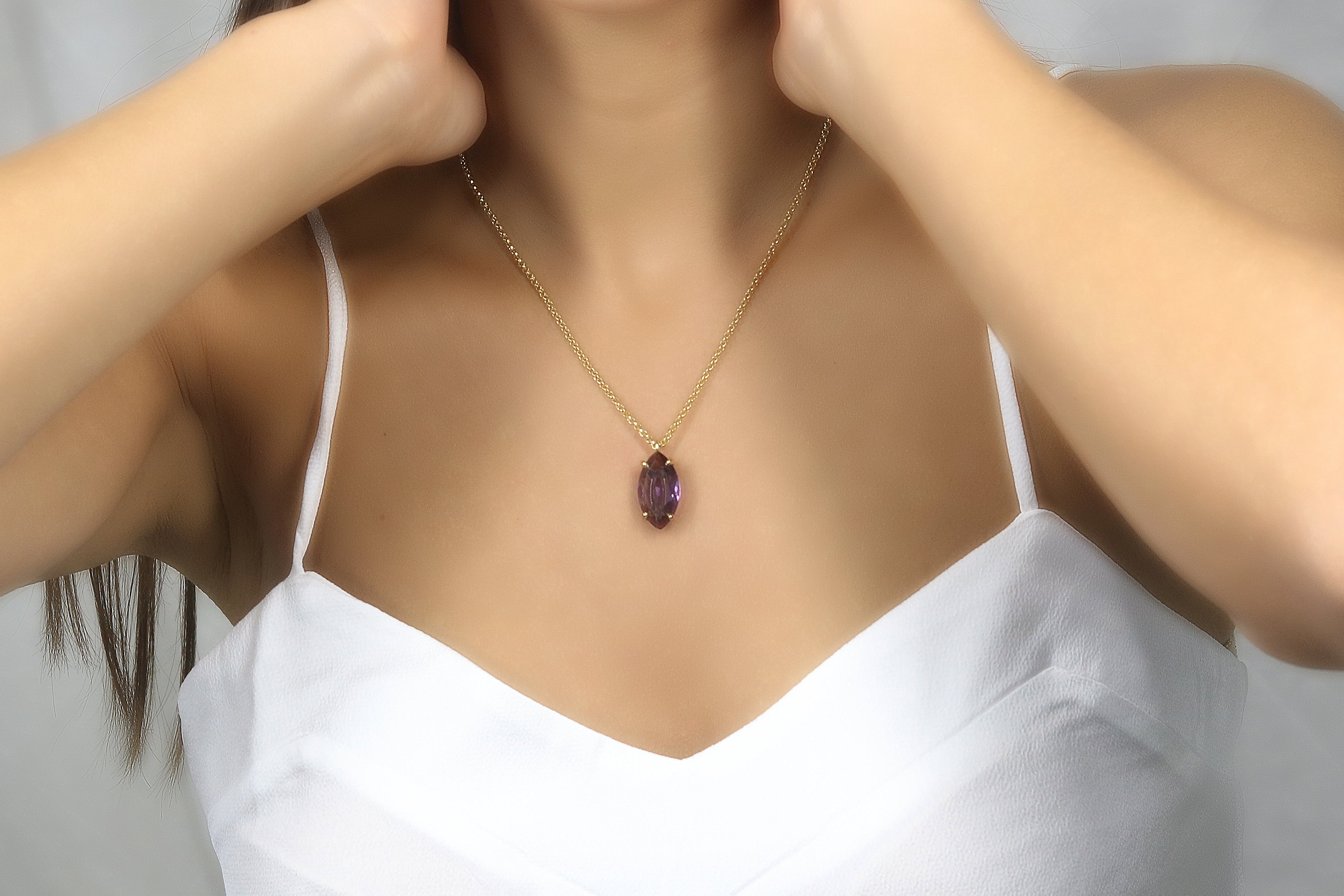 Marquise Amethyst Sterling Silver Necklace for Women necklaces Anemone Jewelry