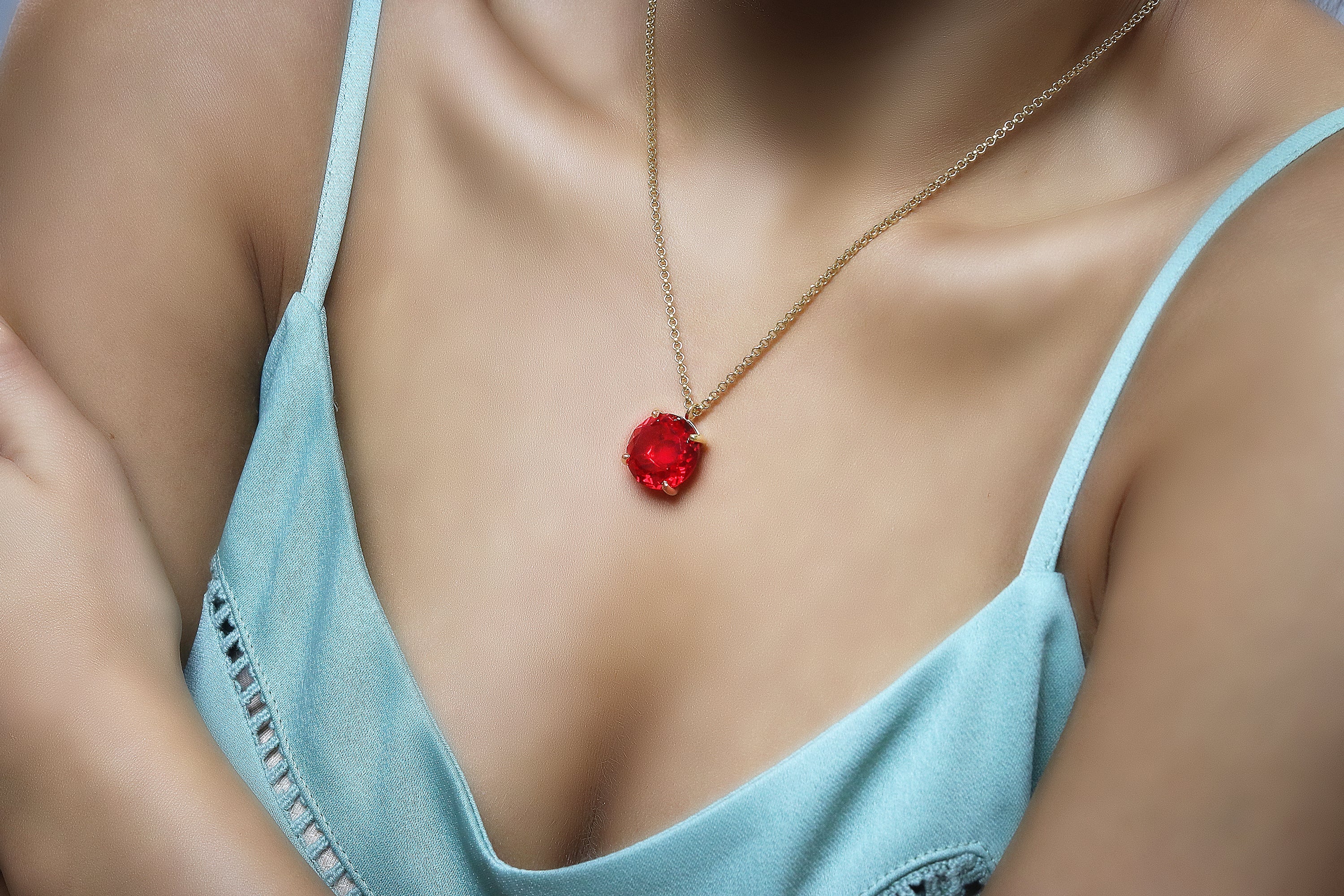 Round Ruby 14k Gold Necklace necklaces Anemone Jewelry