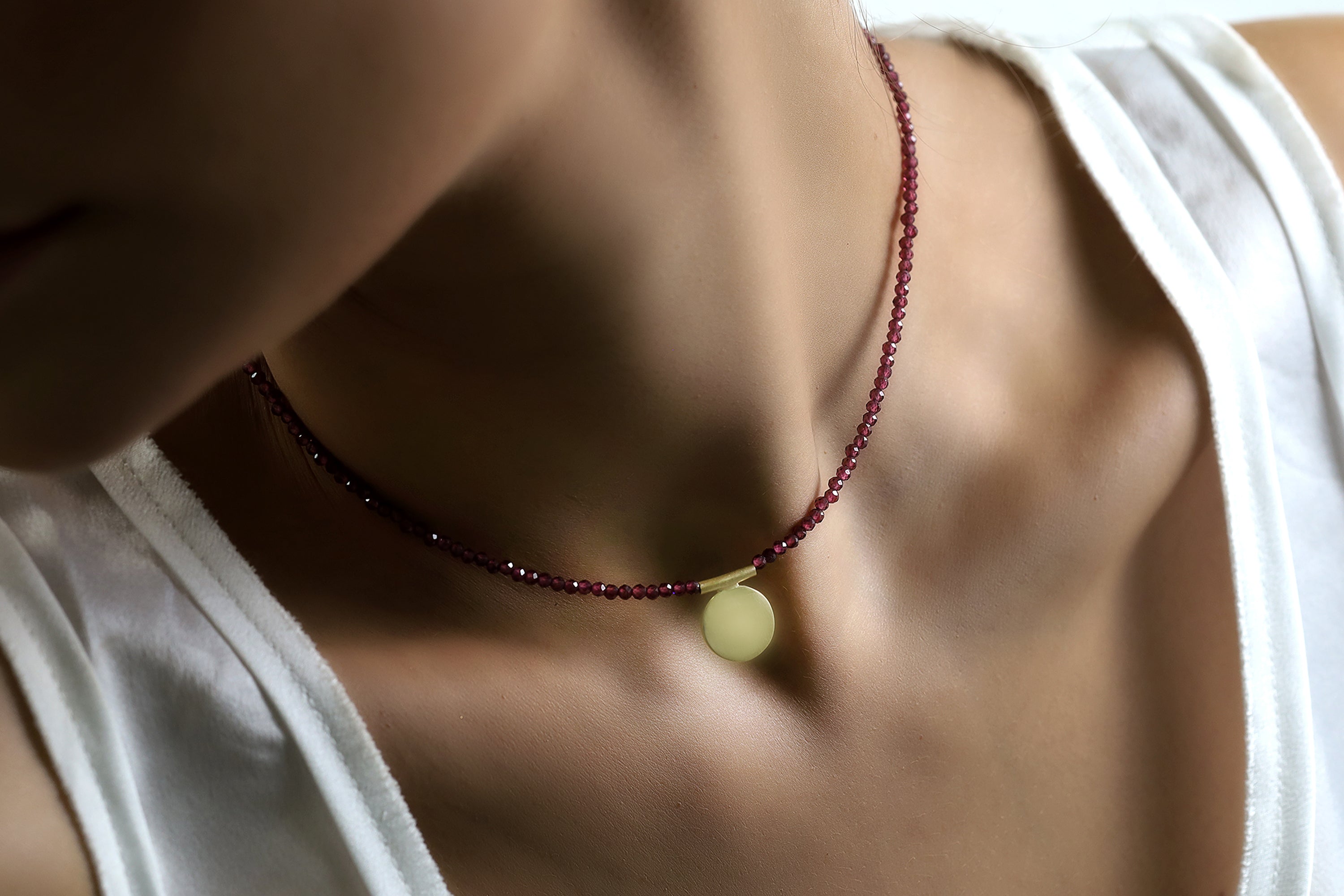 Garnet Beaded Gold Coin Necklace necklaces Anemone Unique