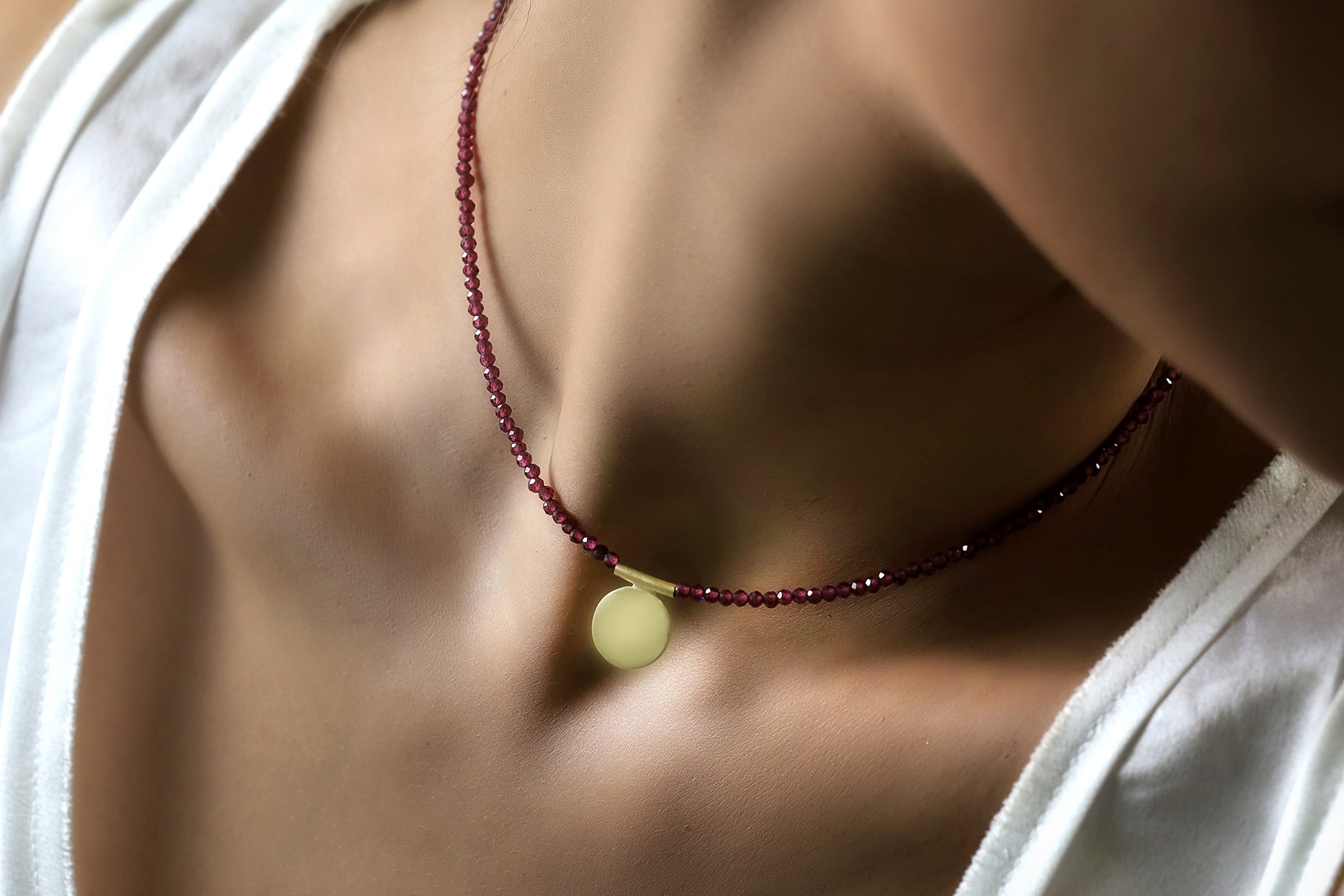 Garnet Beaded Gold Coin Necklace necklaces Anemone Unique