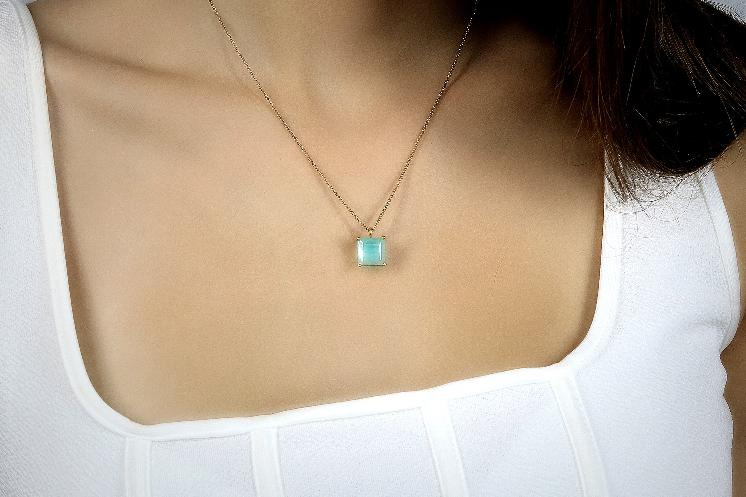 Square Amazonite Necklace in Gold necklaces Anemone Unique