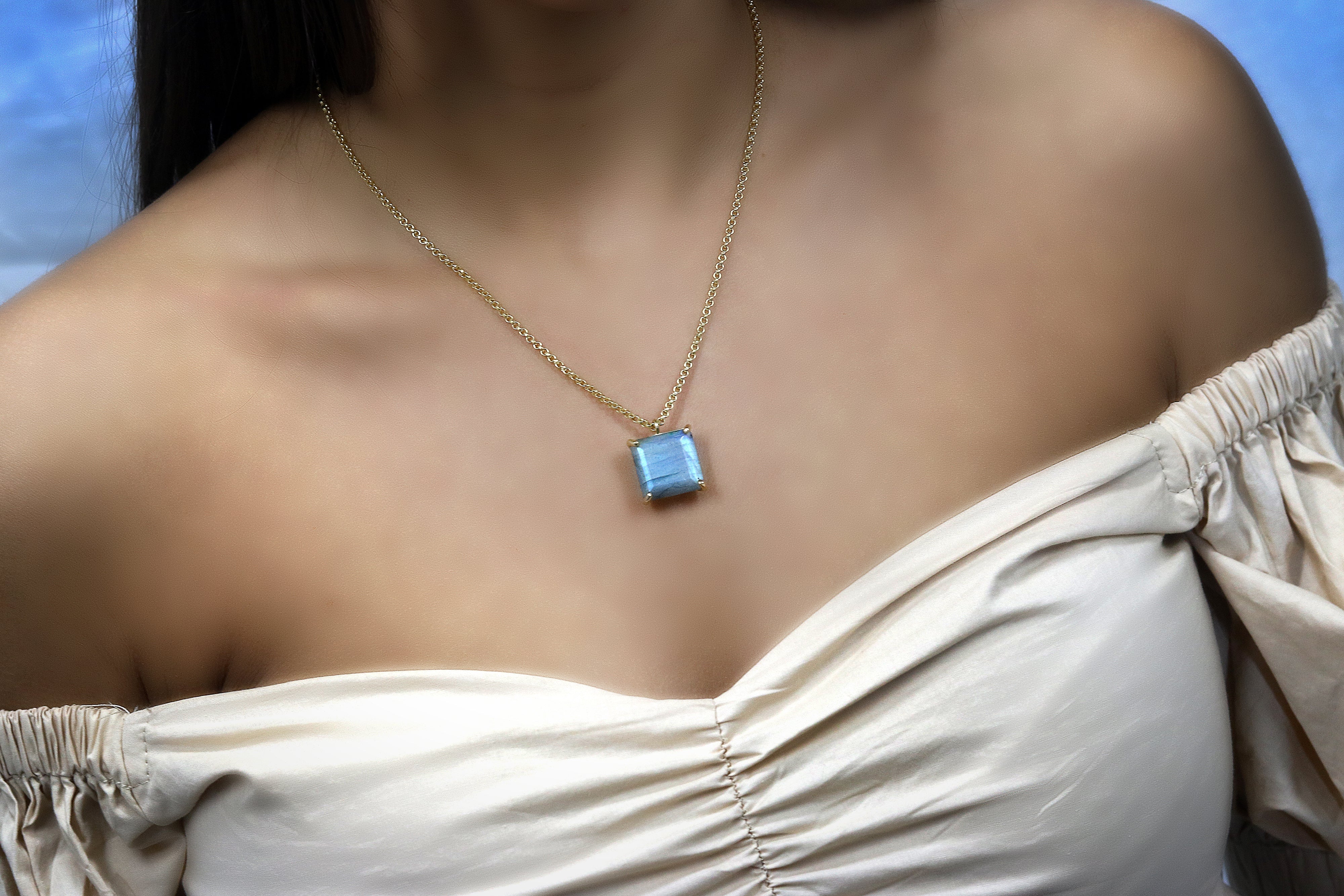 Unique Square Labradorite 14k Gold Pendant Necklace necklaces Anemone Jewelry