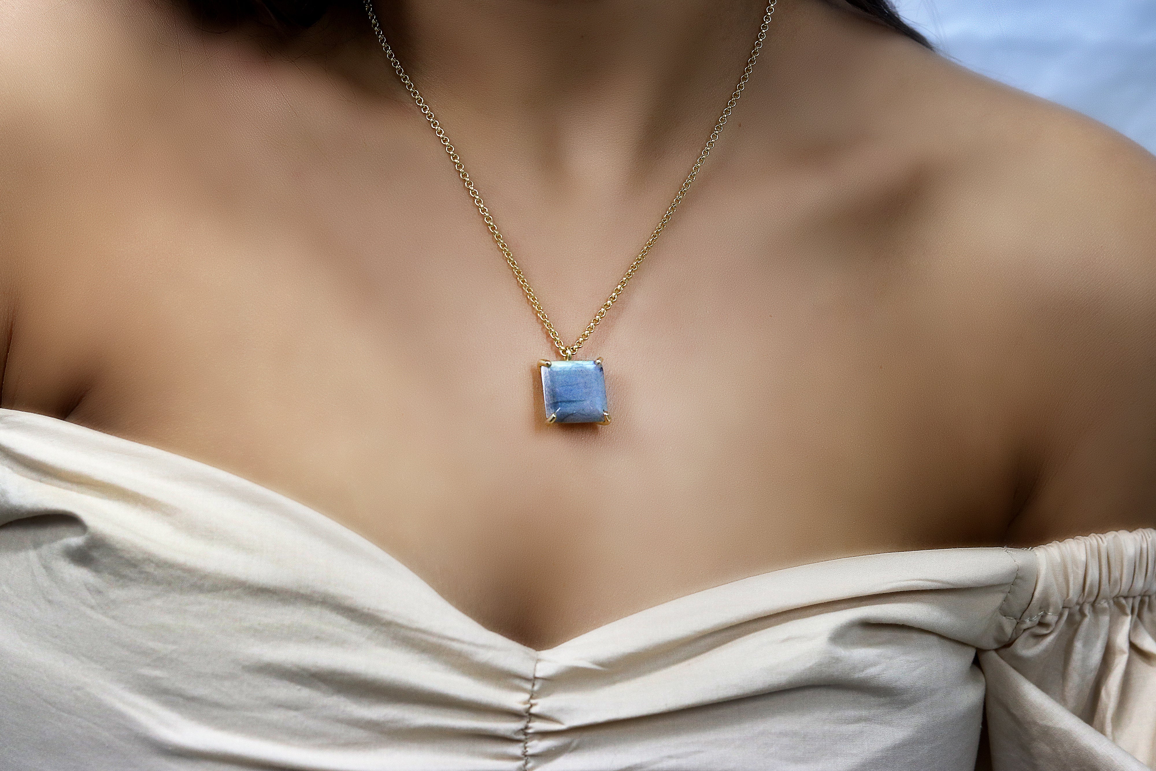 Unique Square Labradorite 14k Gold Pendant Necklace necklaces Anemone Jewelry