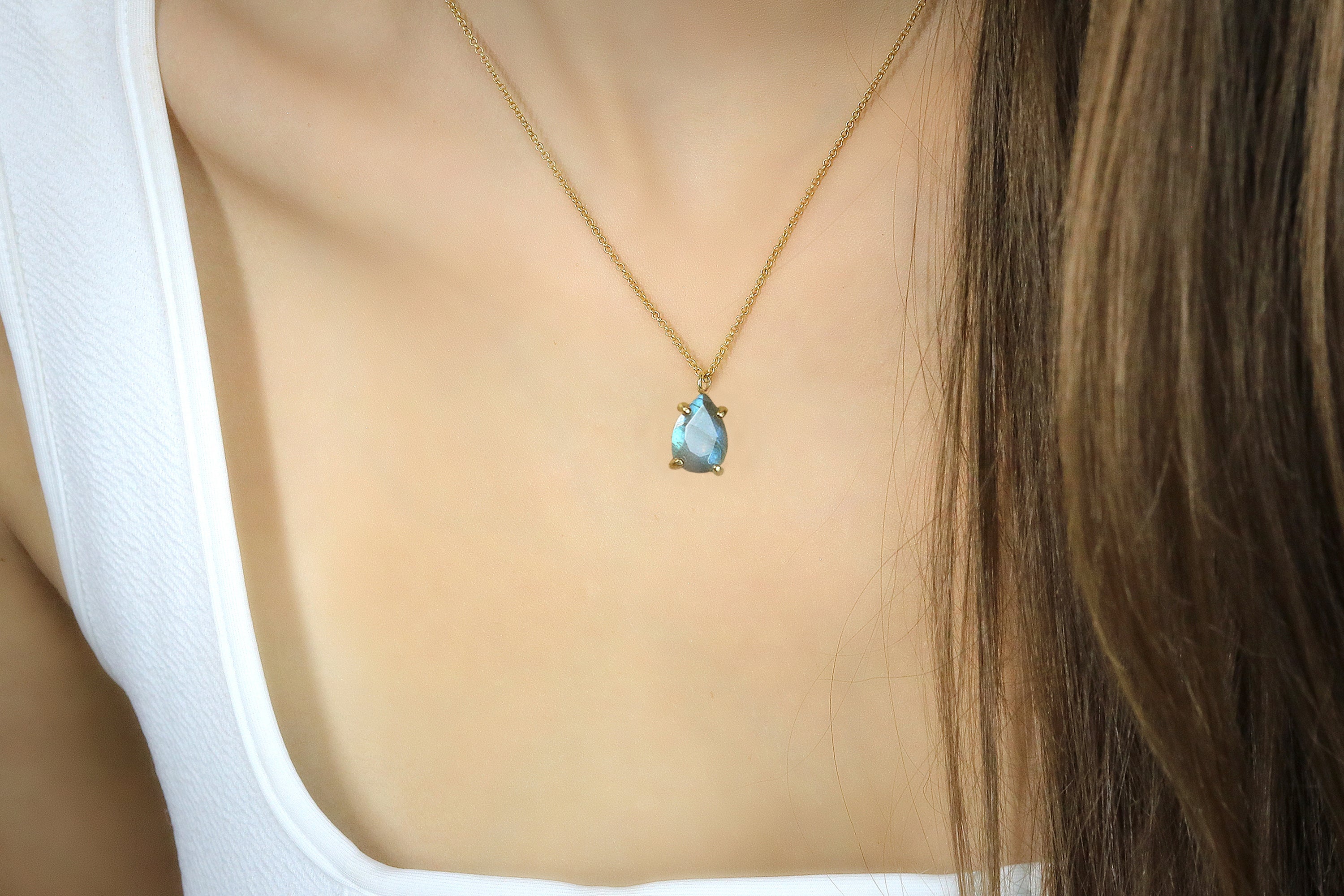 Pear Labradorite Pendant in Gold Necklace necklaces Anemone Unique