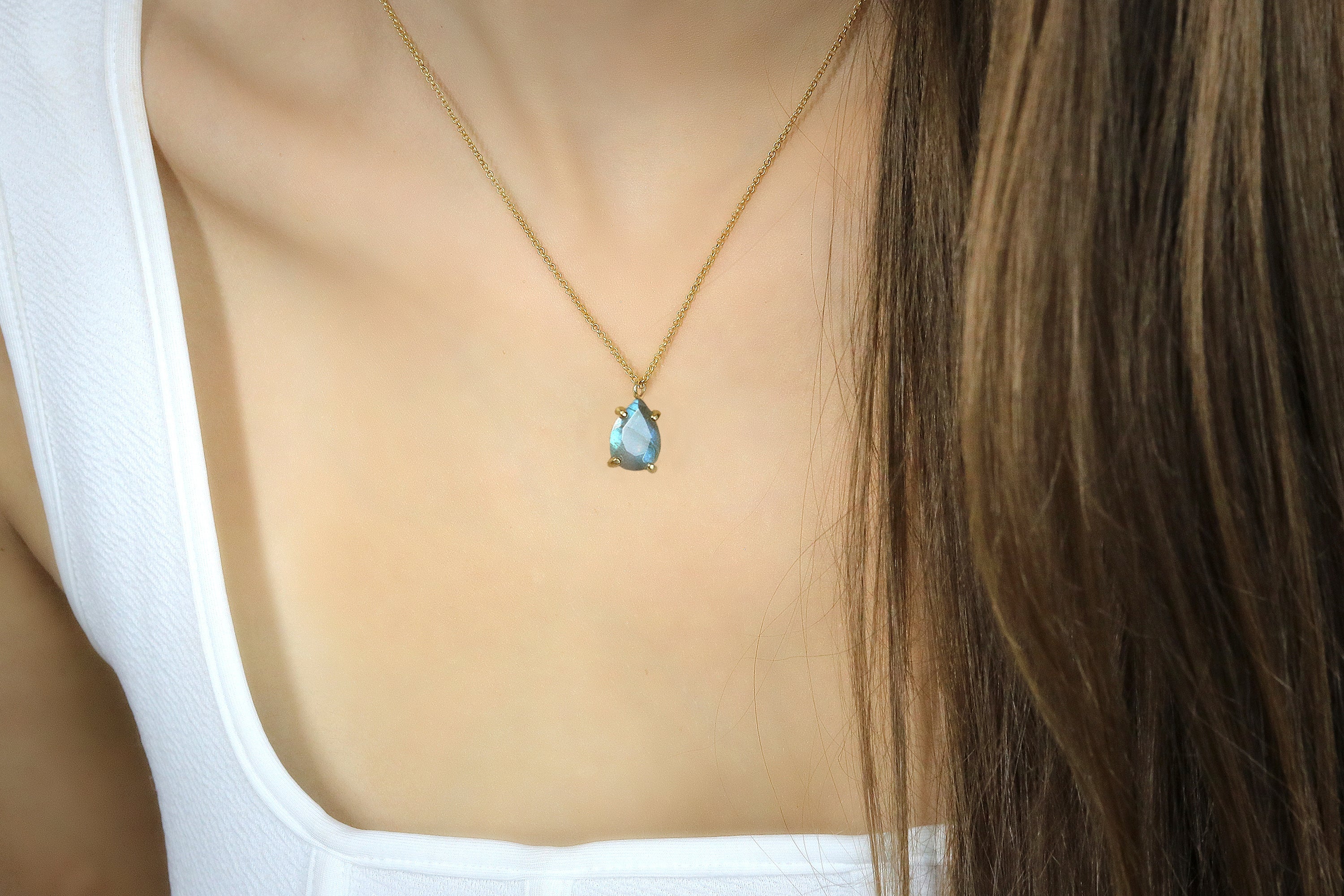 Pear Labradorite Pendant in Gold Necklace necklaces Anemone Unique