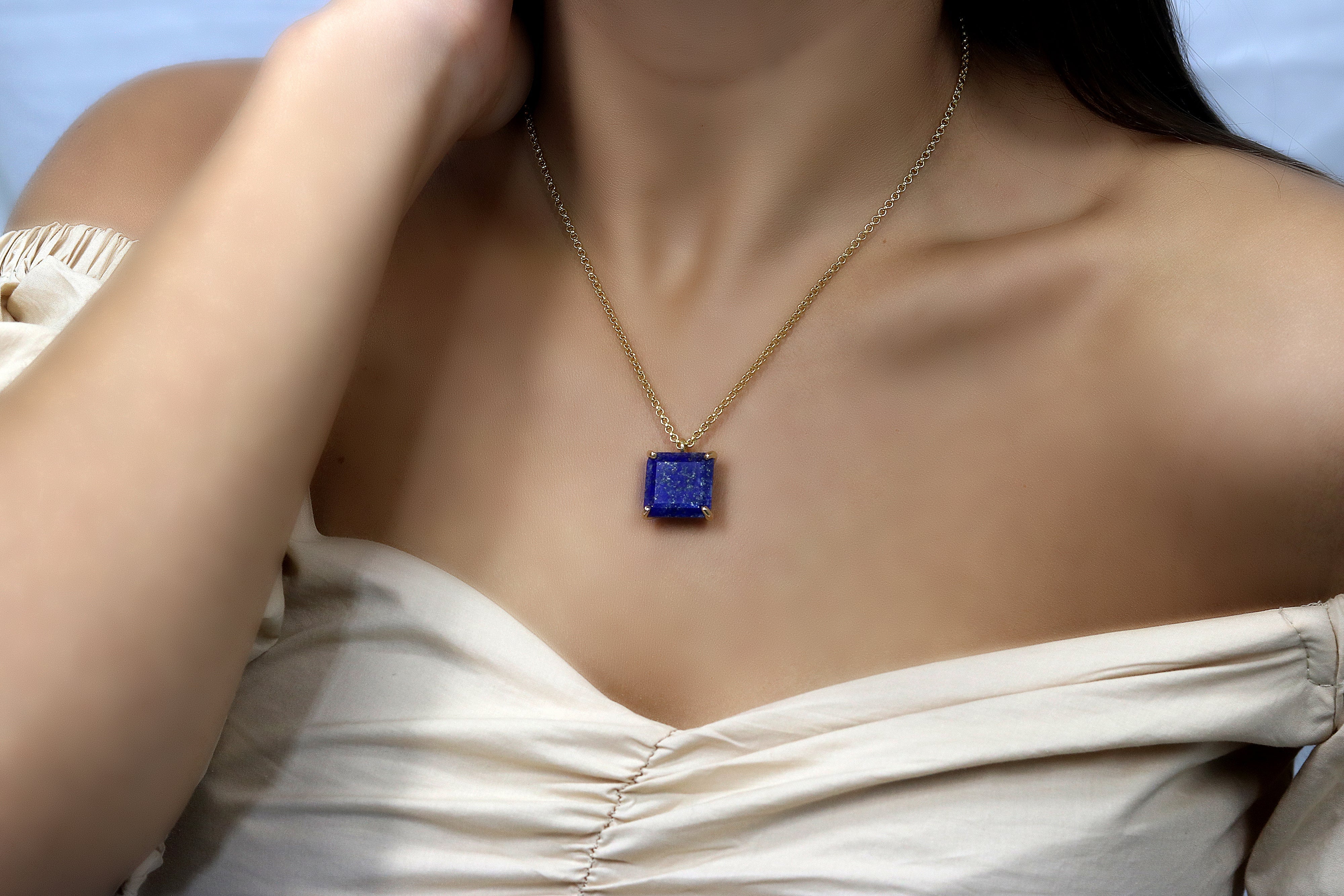Charming Square Lapis Lazuli Necklace in 14k Gold Filled necklaces Anemone Jewelry
