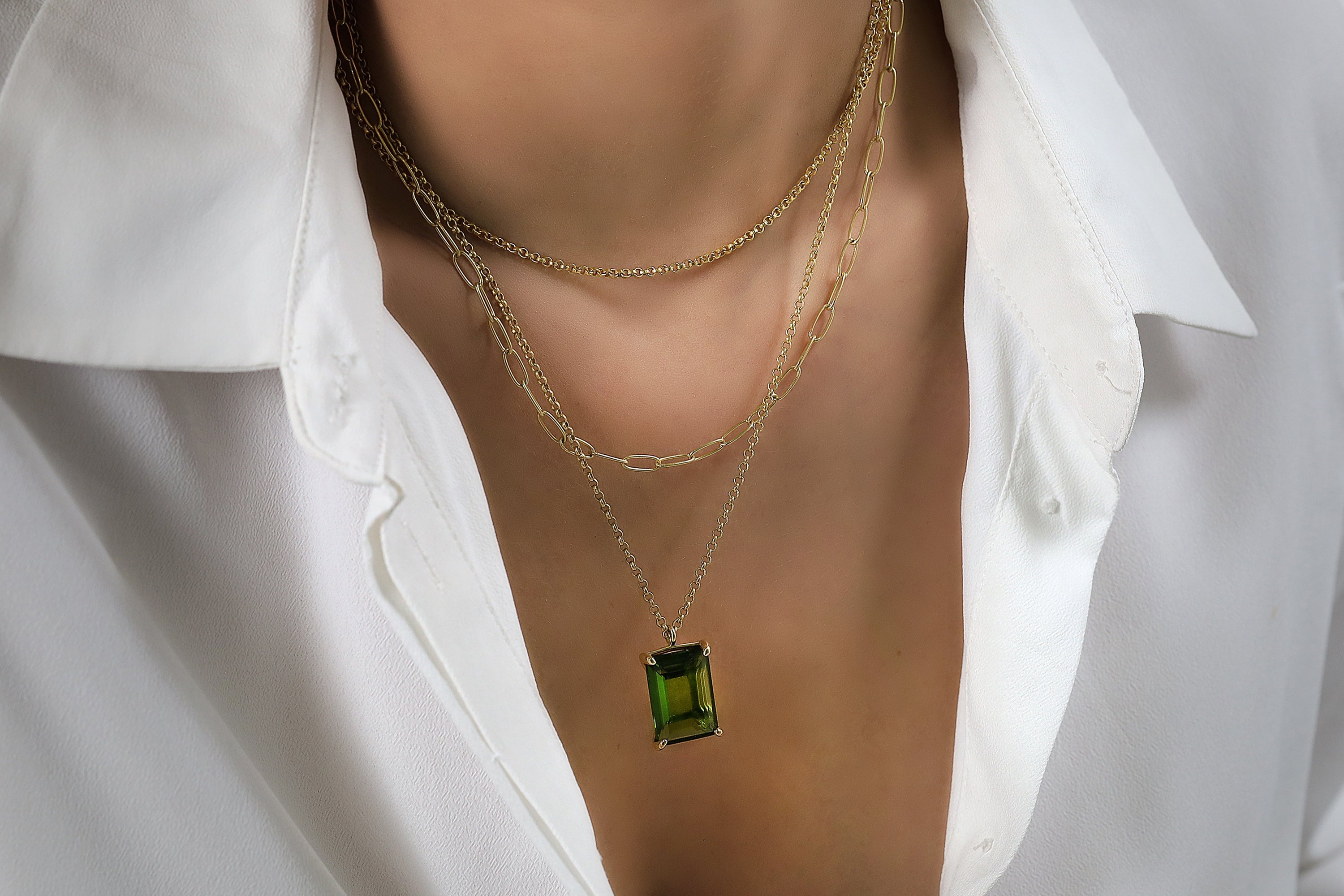 14k Gold Rectangle Peridot Gemstone Pendant Necklace necklaces Anemone Jewelry