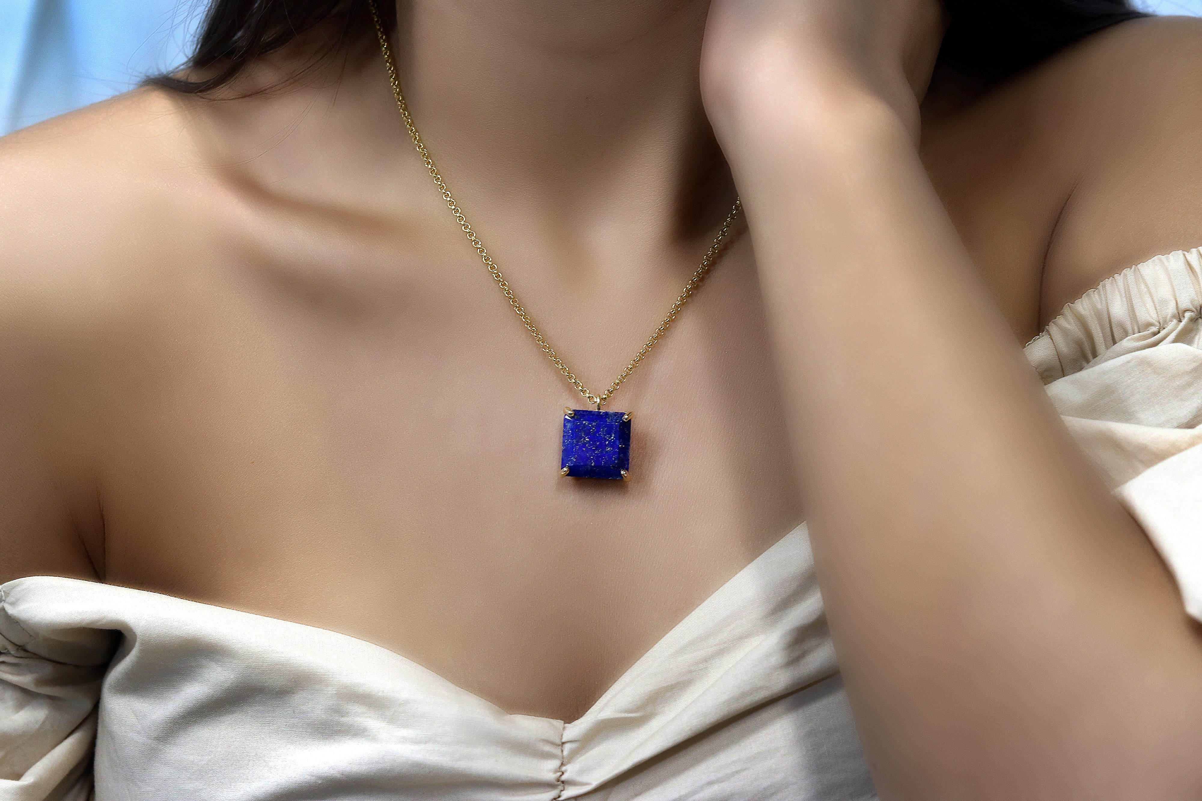 Charming Square Lapis Lazuli Necklace in 14k Gold Filled necklaces Anemone Jewelry