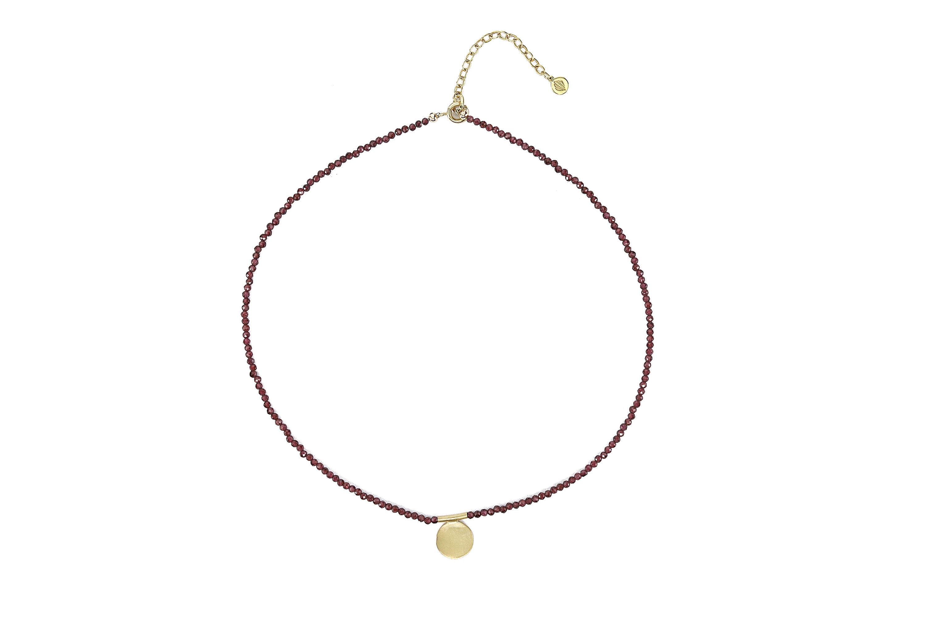 Garnet Beaded Gold Coin Necklace necklaces Anemone Unique