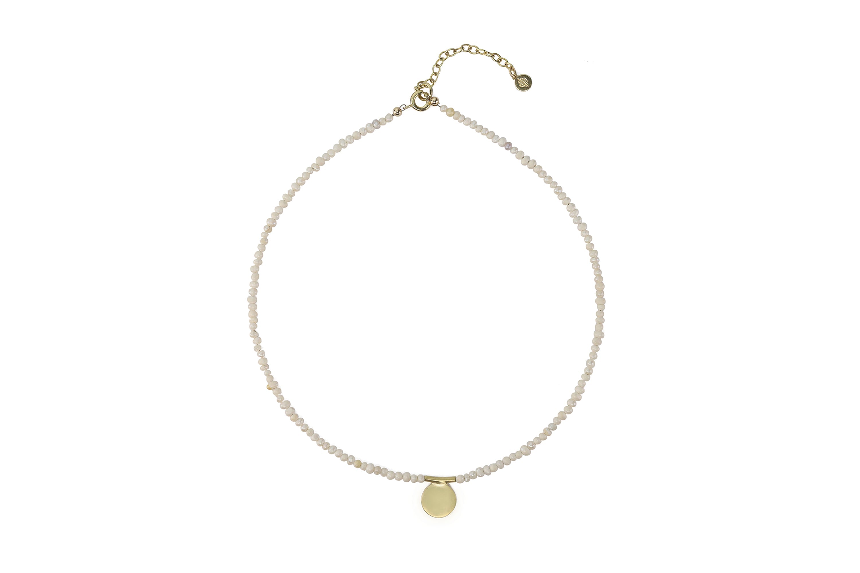 Freshwater Pearl Necklace with Brushed Gold Coin Centerpiece necklaces Anemone Unique