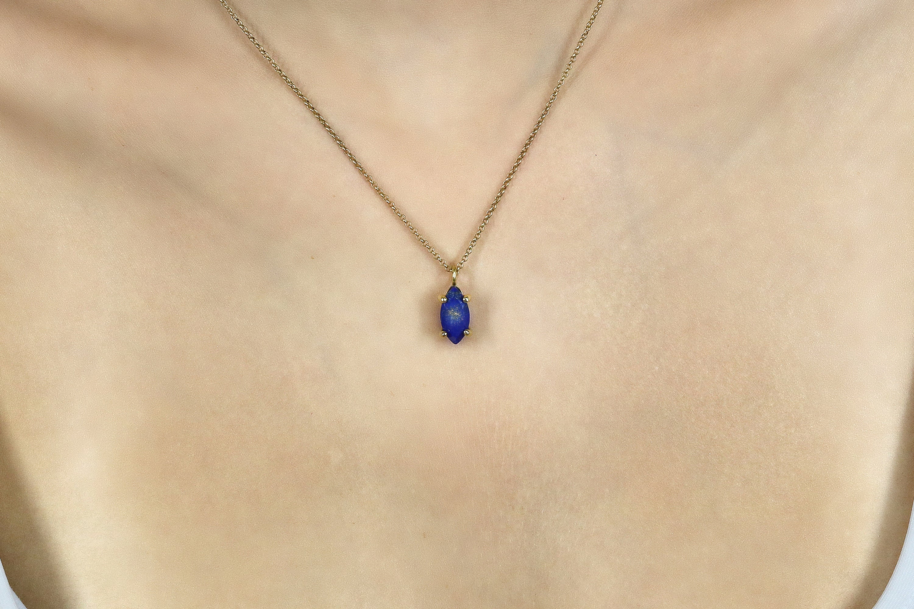 Marquise Lapis Lazuli Pendant Gold Necklace necklaces Anemone Unique