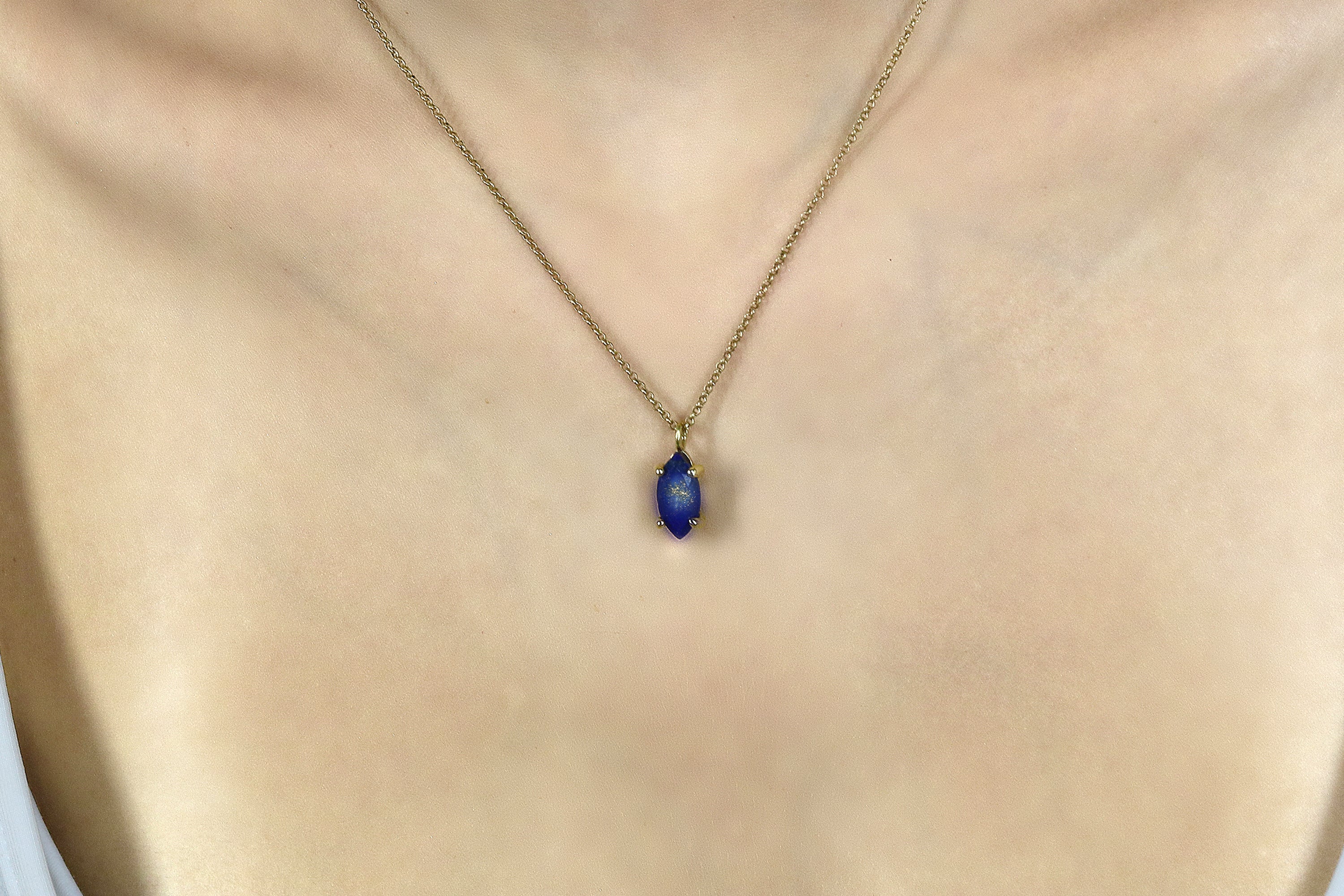 Marquise Lapis Lazuli Pendant Gold Necklace necklaces Anemone Unique