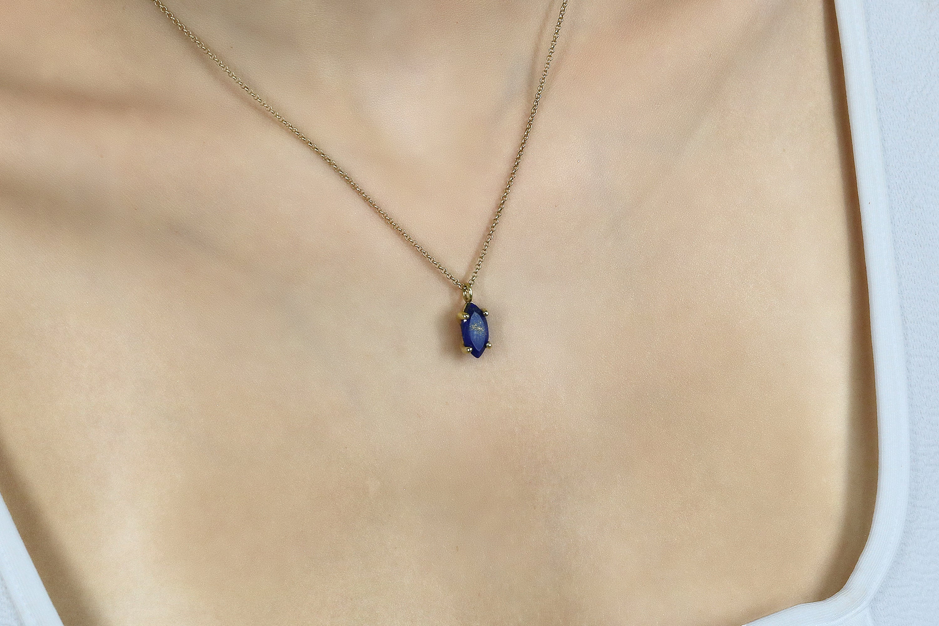Marquise Lapis Lazuli Pendant Gold Necklace necklaces Anemone Unique
