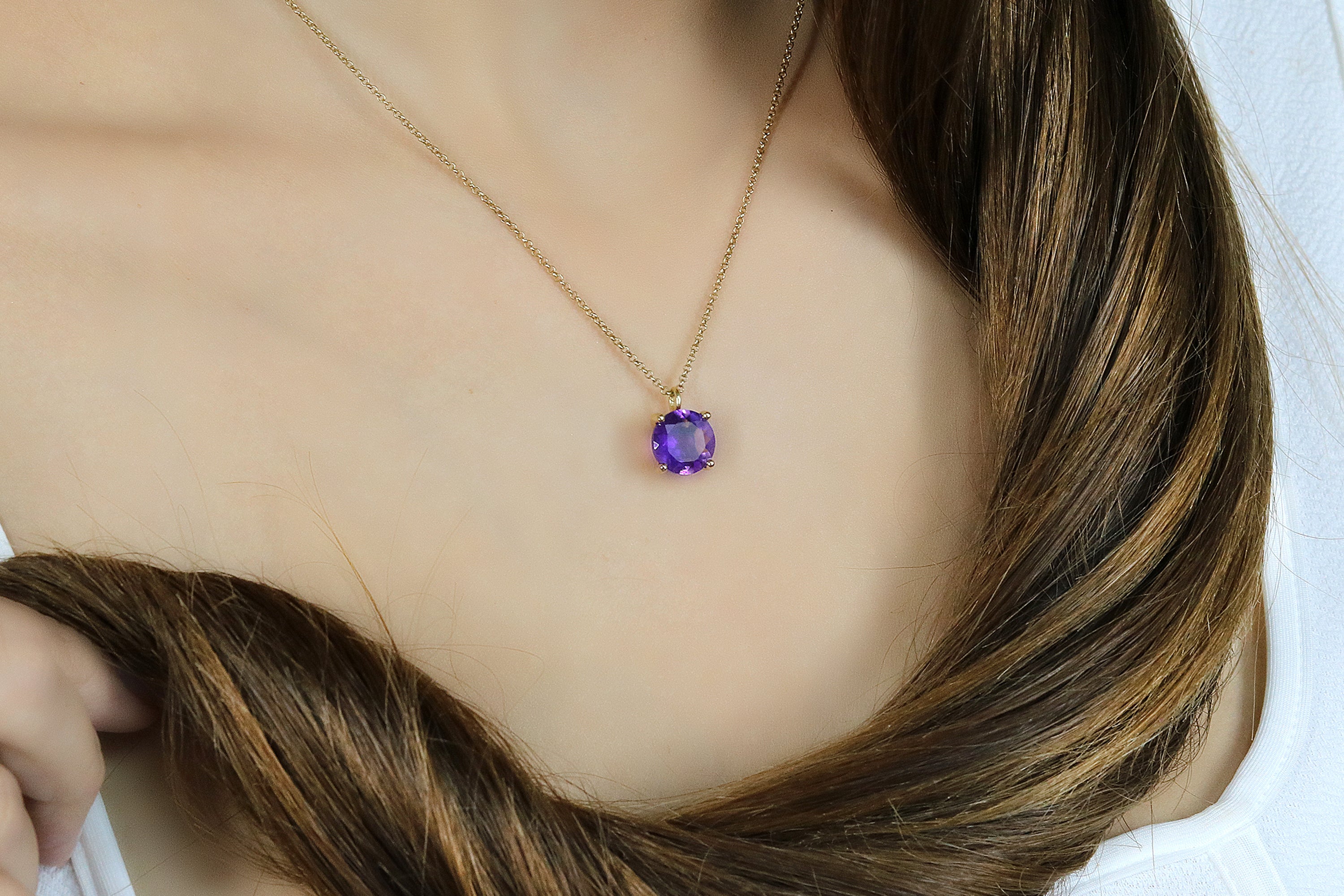 Charming Amethyst Necklace in 14k Gold necklaces Anemone Unique