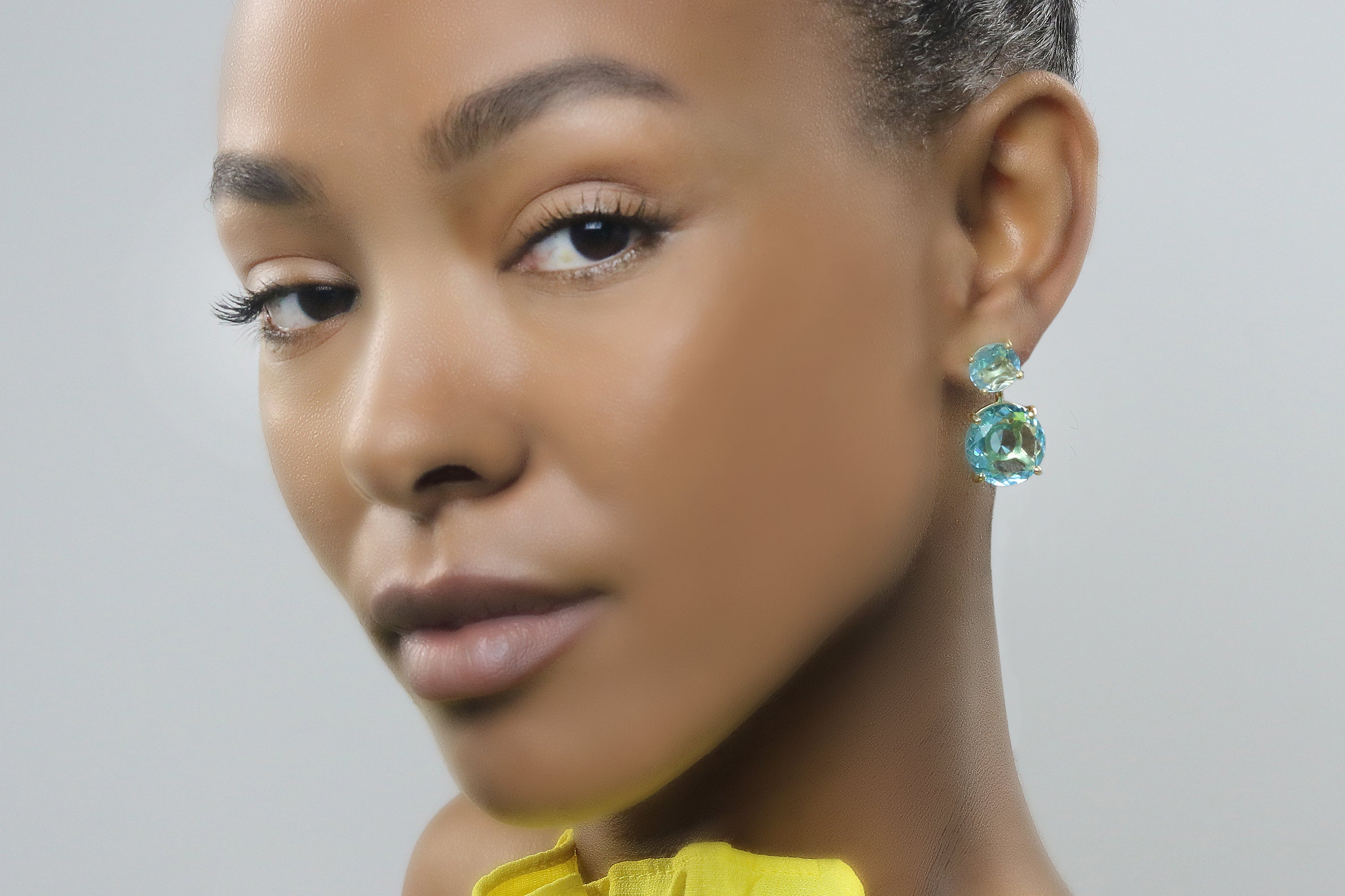 Brilliant Double Topaz Stud Earrings in Gold Earrings Anemone Jewelry