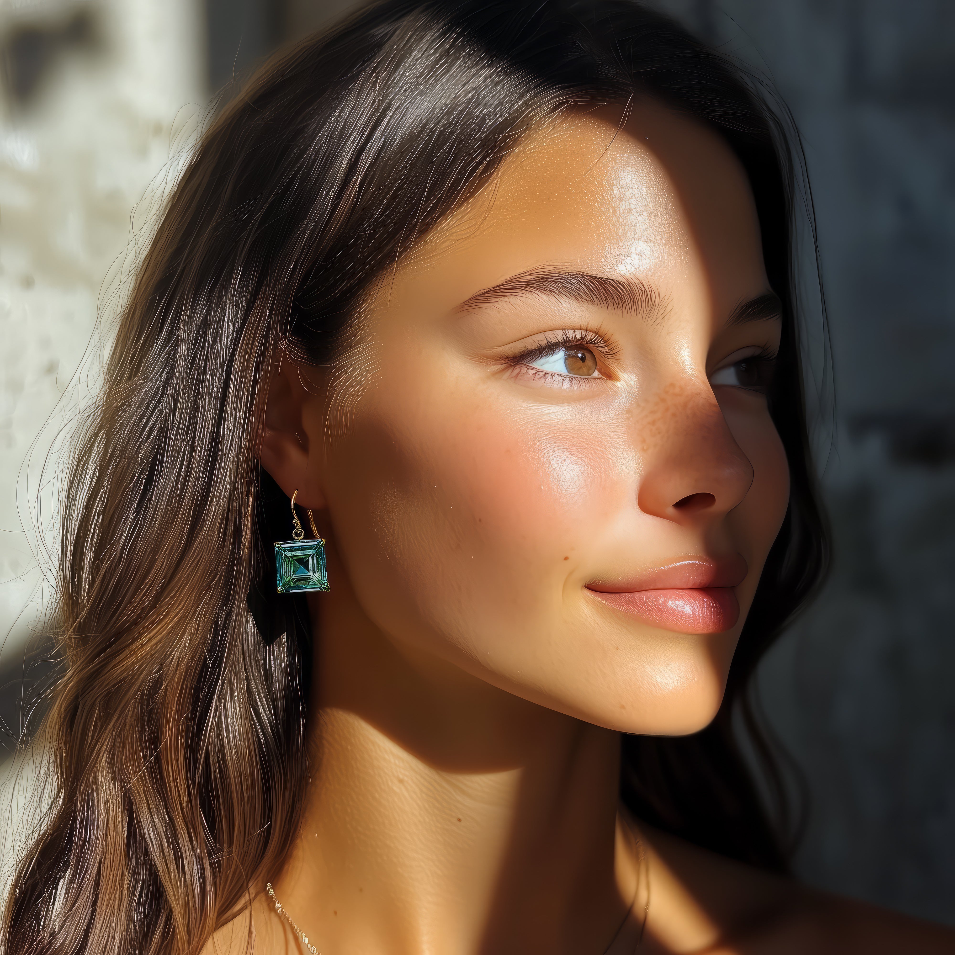 Square Cut Blue Tourmaline Dangle Gold Statement Earrings Earrings Anemone Jewelry