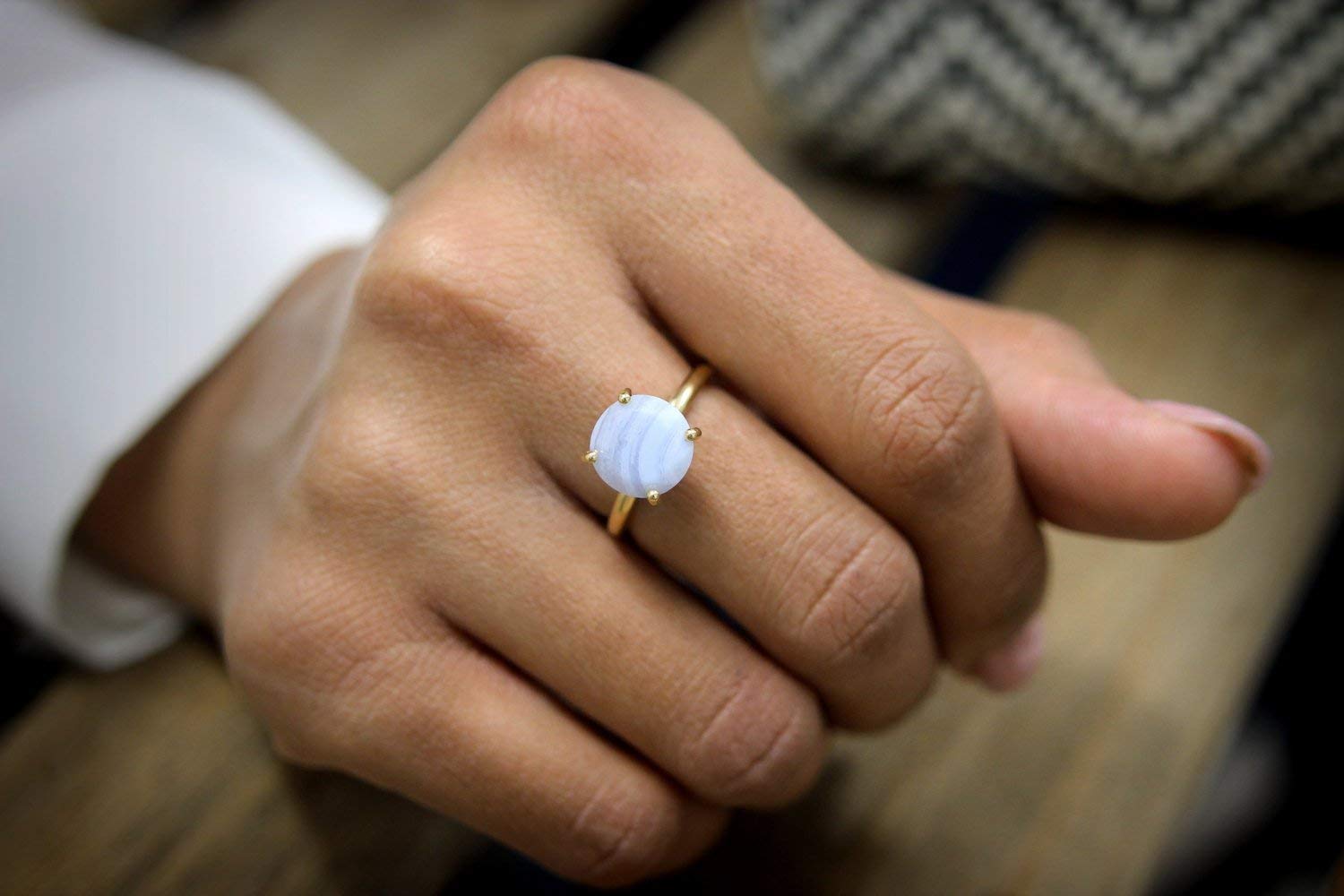 Delicate Lace Agate in 14k Gold-filled Band Ring Rings Anemone Unique