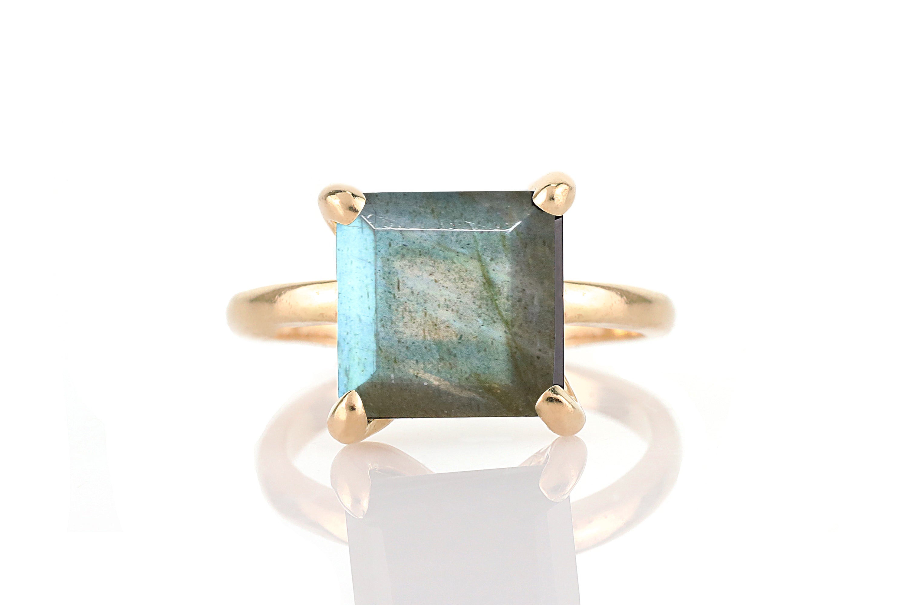 Square Labradorite Ring in 14k Rose Gold Rings Anemone Unique