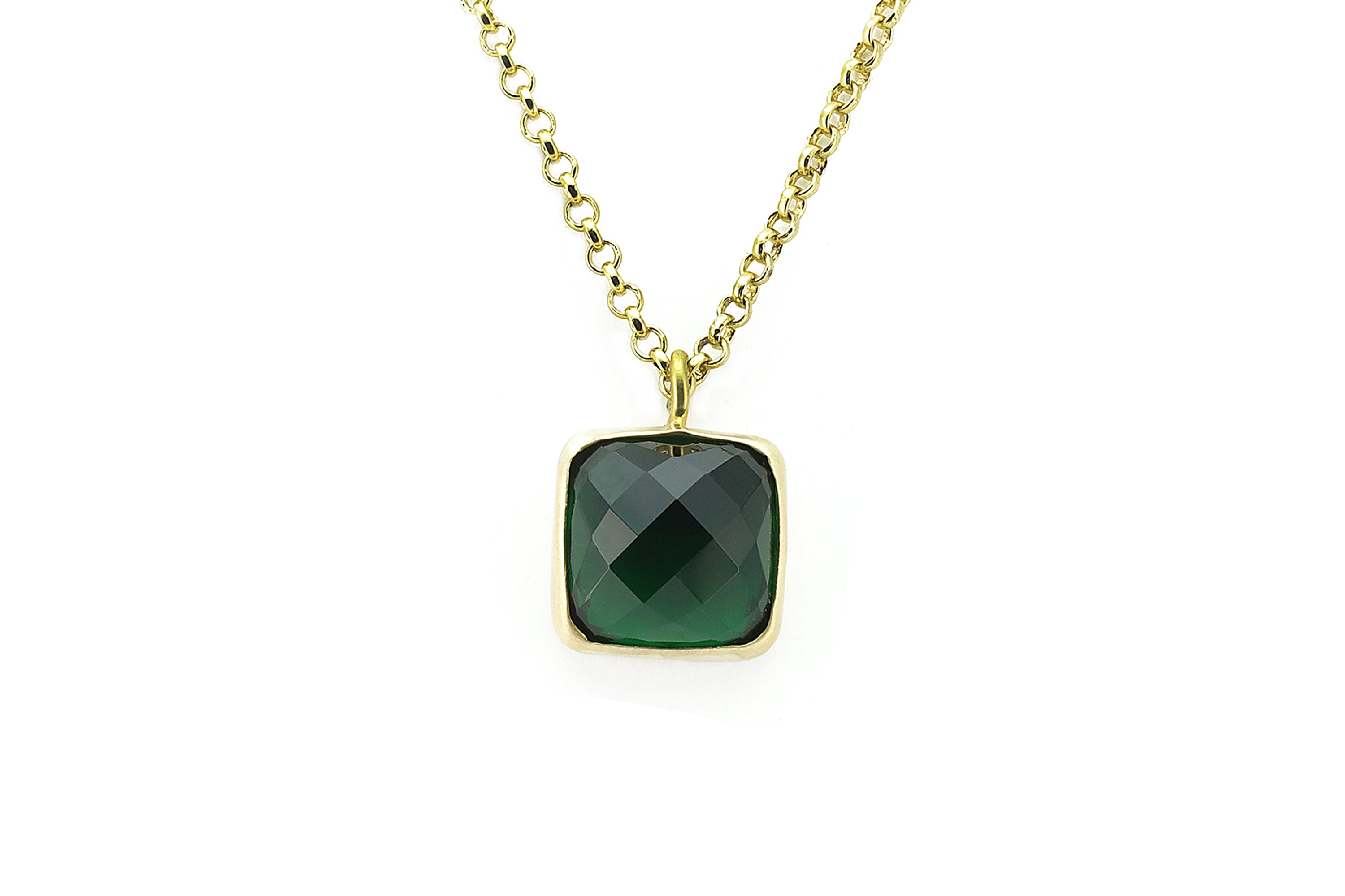 Square Emerald Pendant Bezel Set Gold Necklace necklaces Anemone Limited