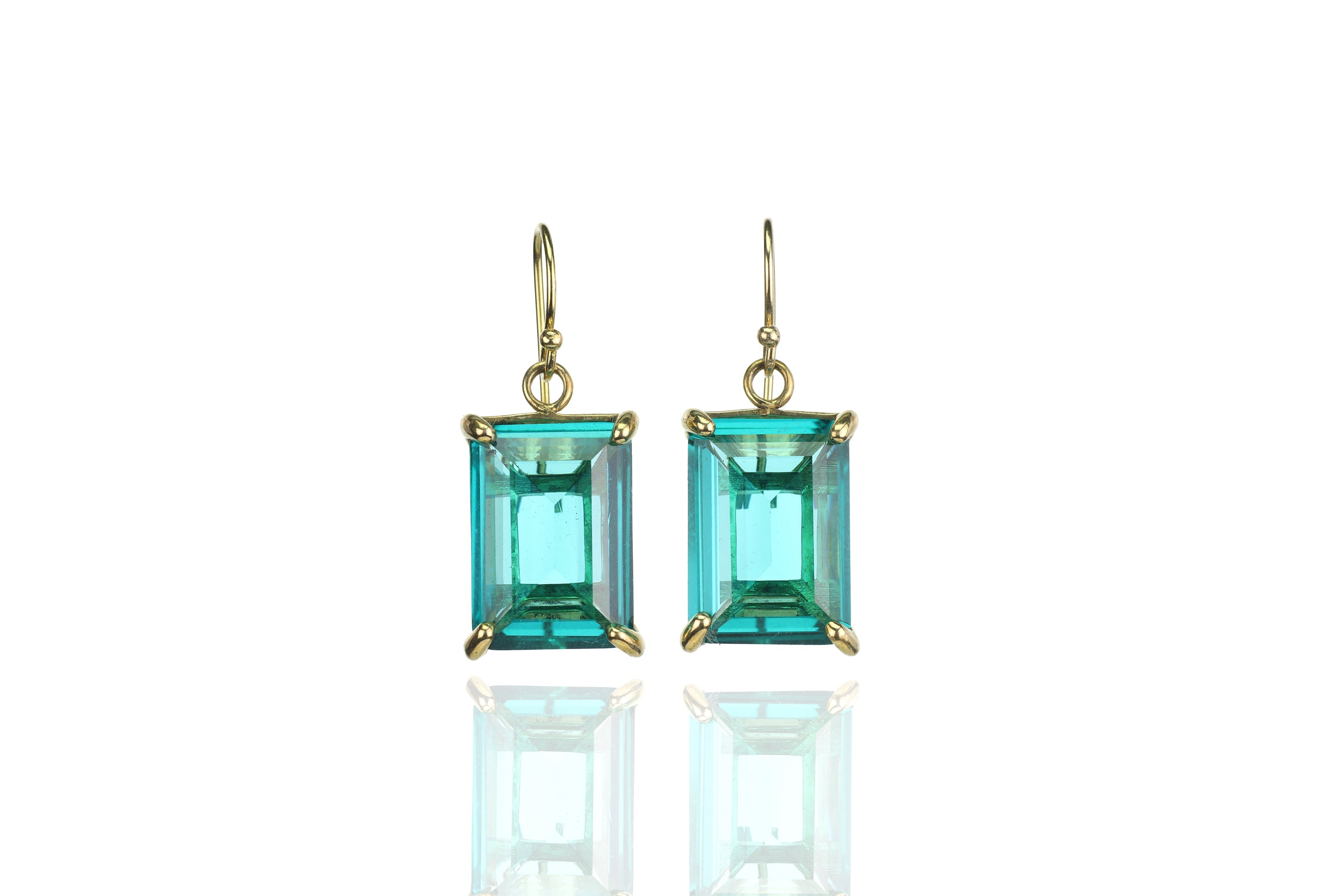 Blue Tourmaline Rectangular Gemstone Gold Dangle Earrings Earrings Anemone Jewelry