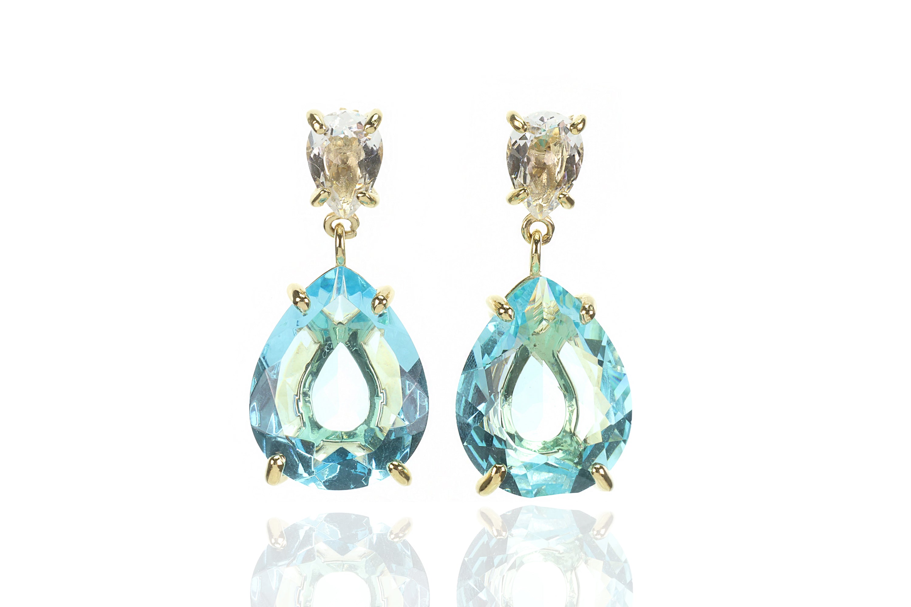 Pear Crystal Quartz and Blue Topaz Gold Earrings Earrings Anemone Jewelry