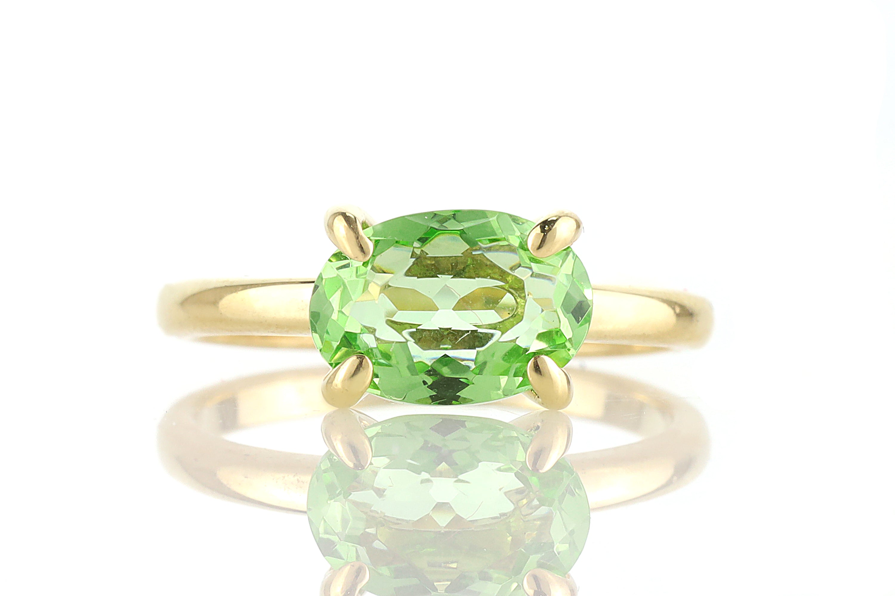 Green Tourmaline Solitaire Ring in 14k Gold Rings Anemone Unique