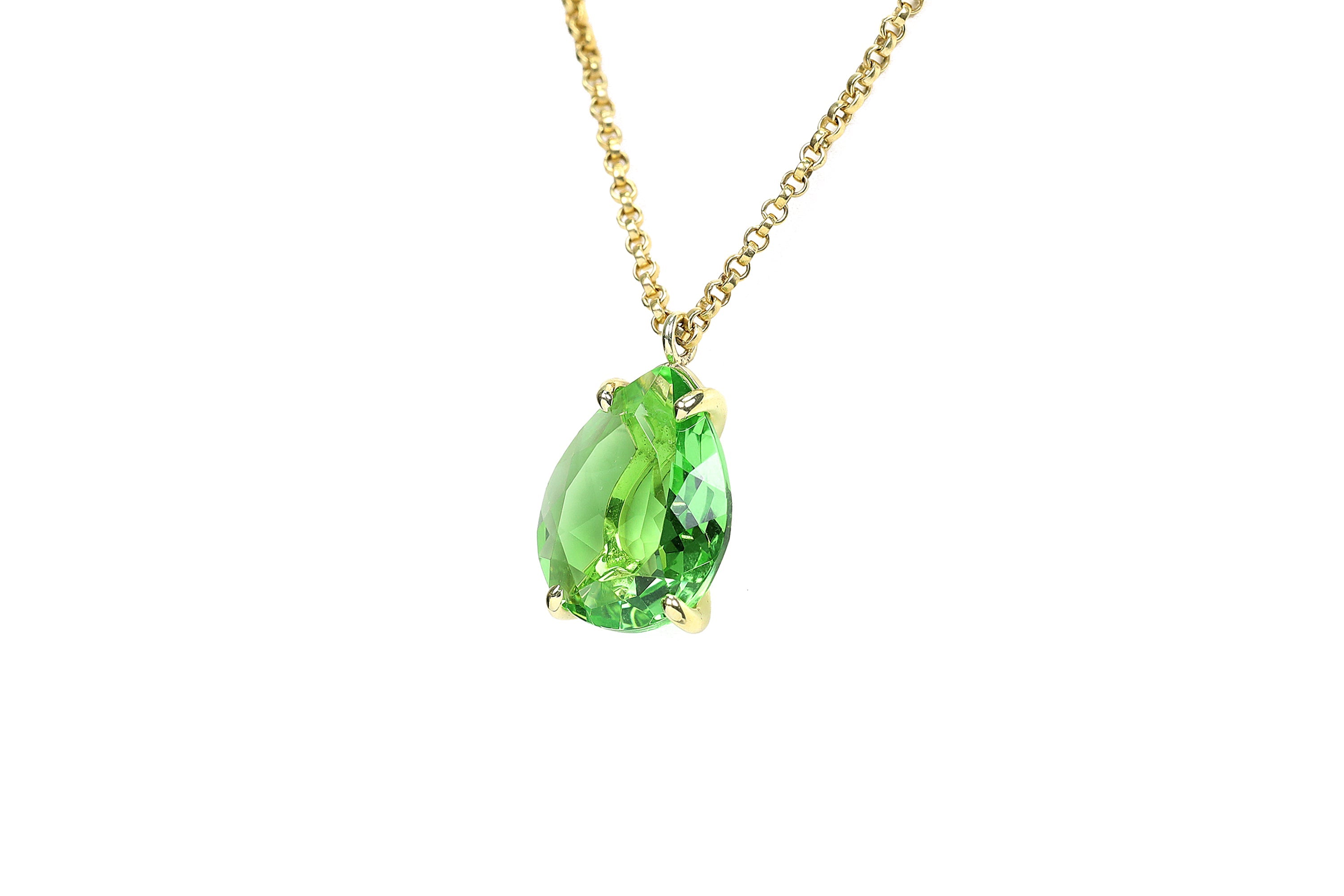 Green Tourmaline Pear Cut Gold Pendant Necklace necklaces Anemone Jewelry