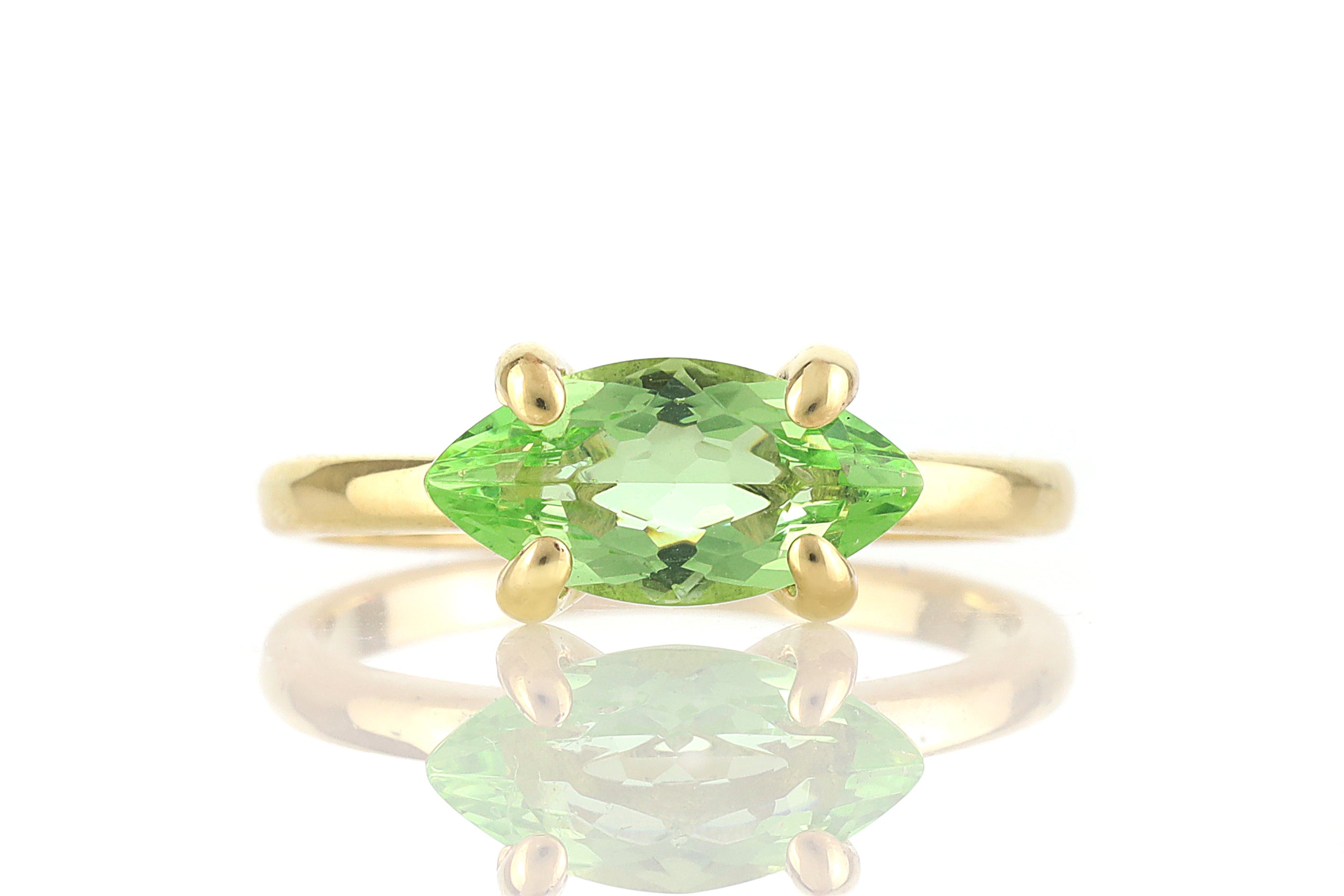 Gold Green Tourmaline Marquise Solitaire Ring Rings Anemone Unique