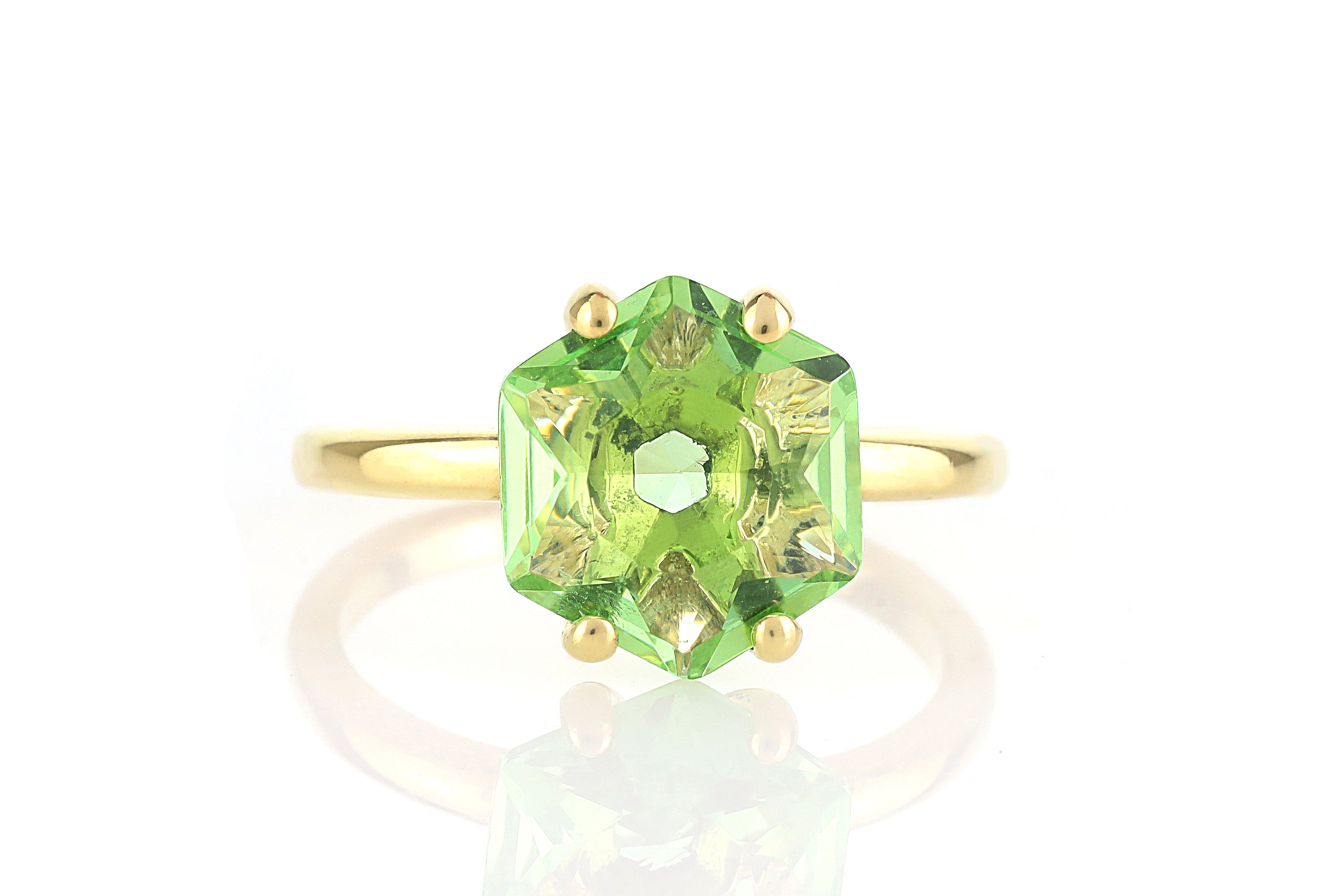 Hexagon Cut Green Tourmaline Solitaire Ring Rings Anemone Unique