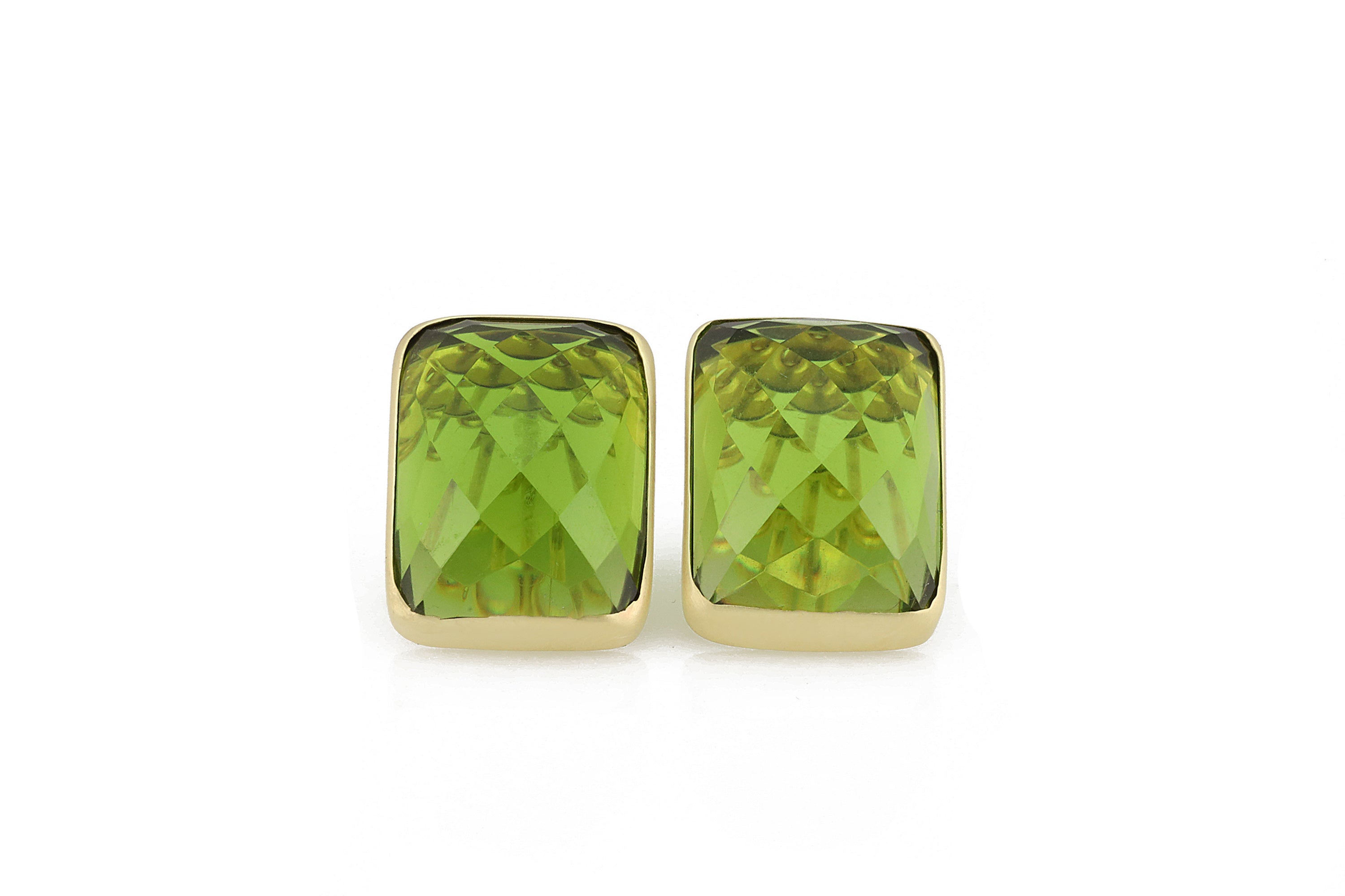 Rectangle Peridot Bezel Gold Stud Earrings Earrings Anemone Limited