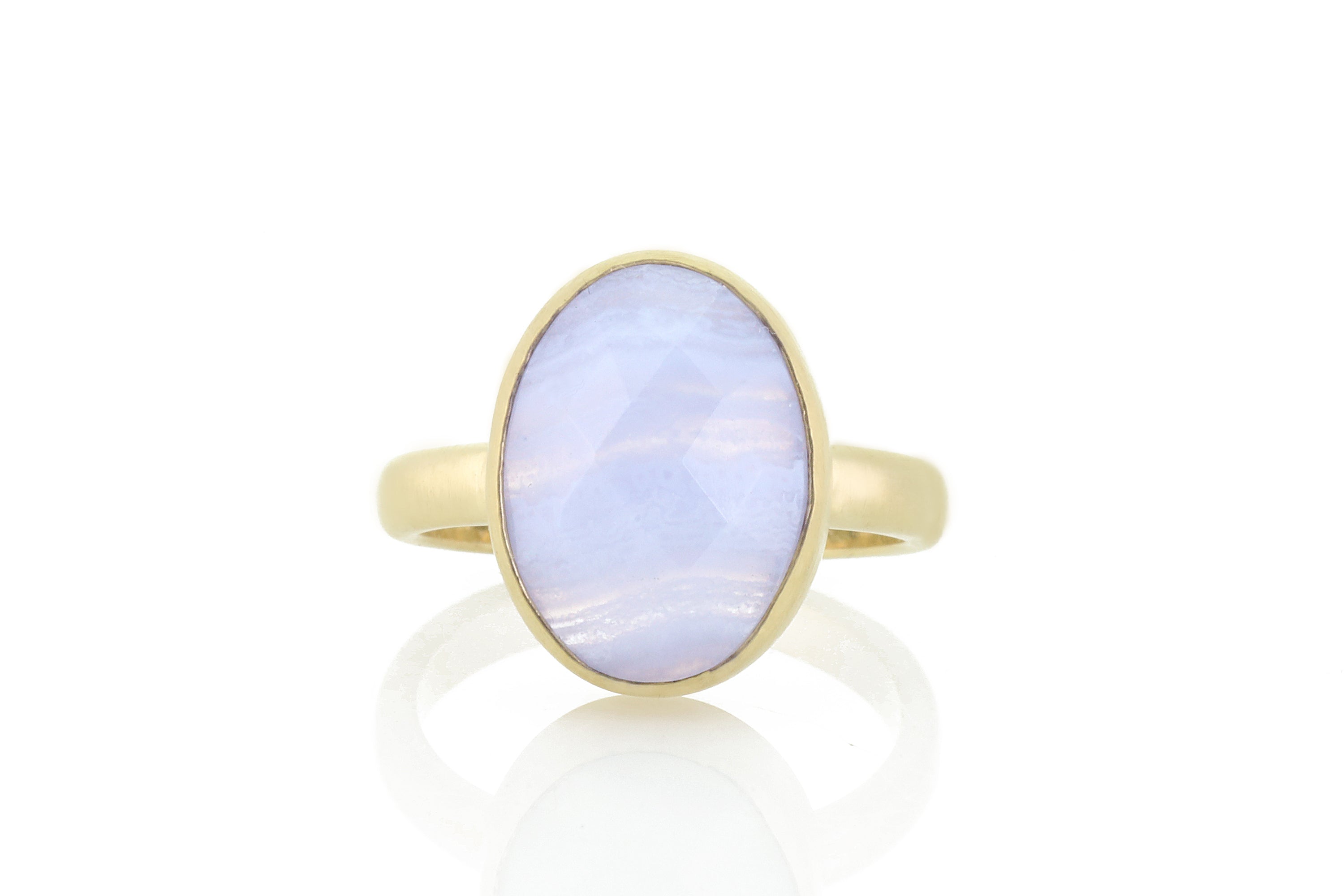 Oval Blue Lace Agate Gemstone Gold Bezel Ring Rings Anemone Limited