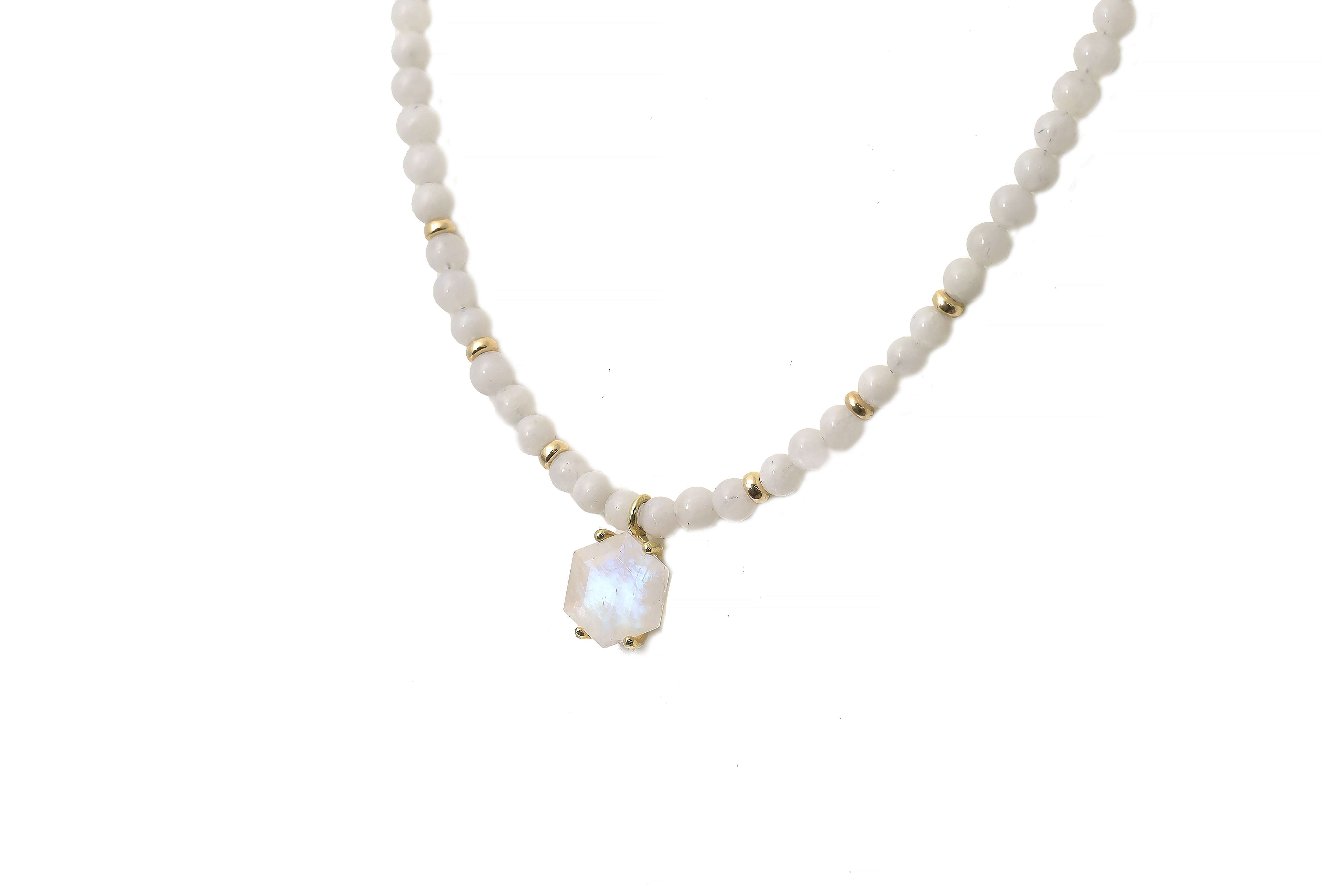 Rainbow Moonstone Hexagon Gold Pendant Necklace necklaces Anemone Jewelry