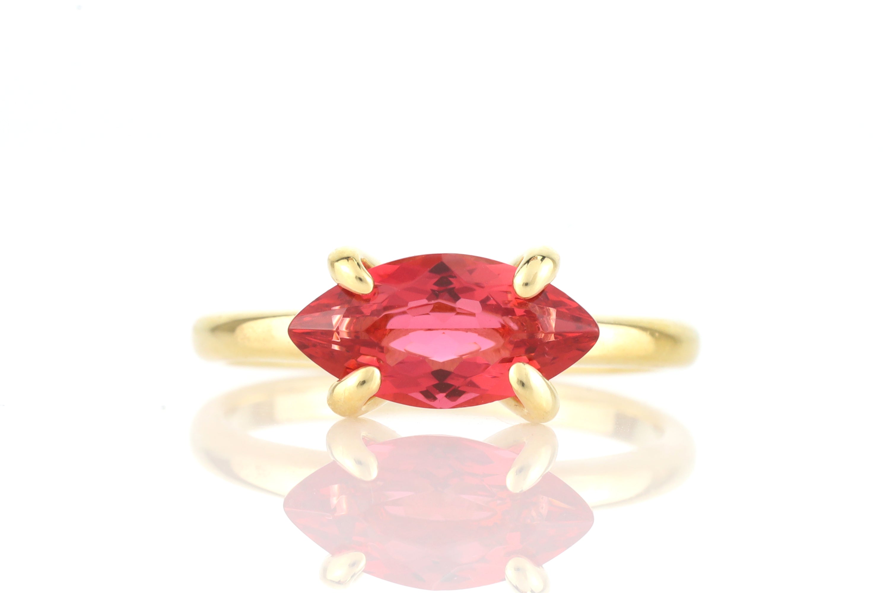 Horizontal Marquise Cut Pink Tourmaline Gold Ring Rings Anemone Unique