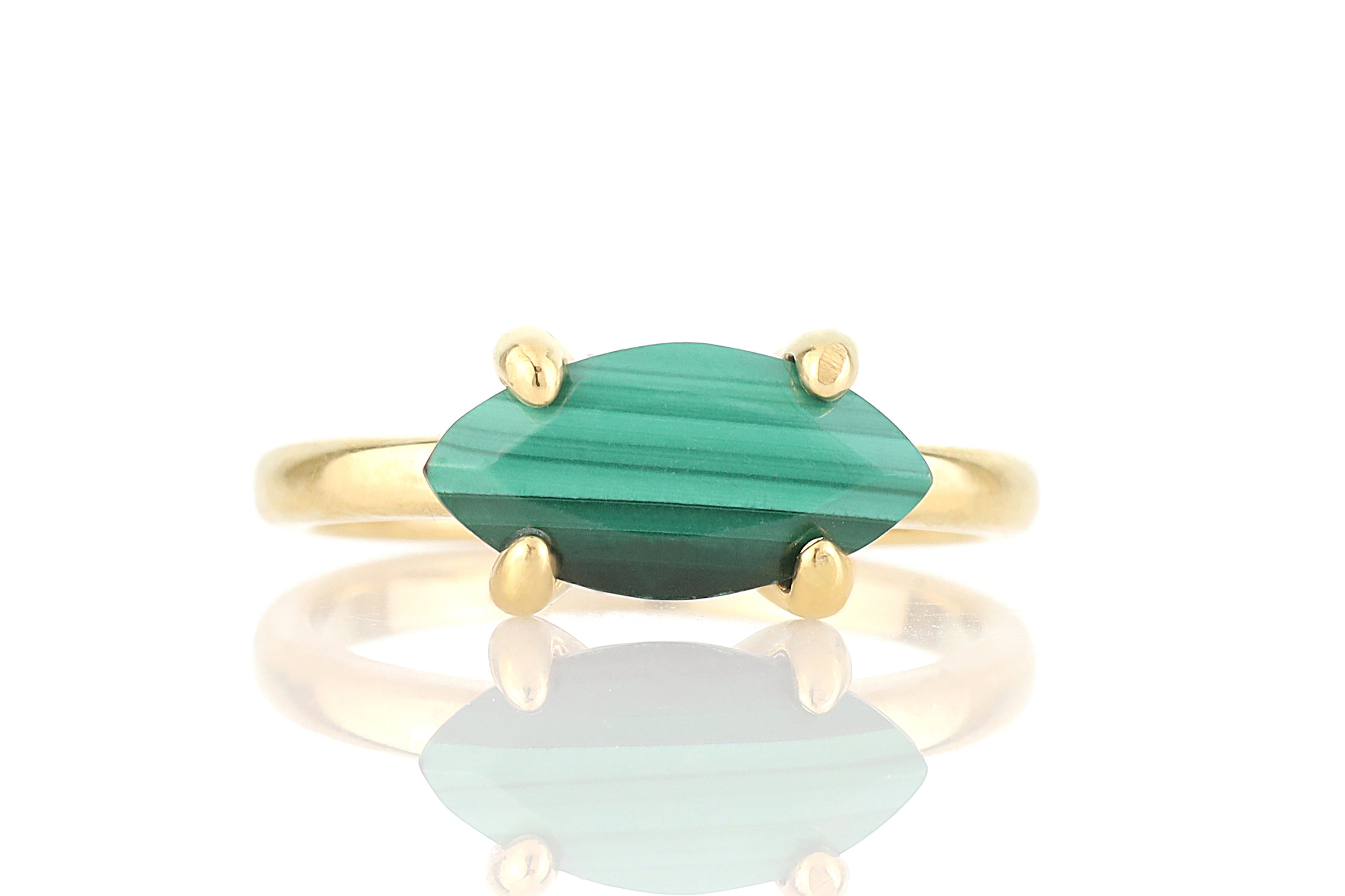 Horizontal Marquise Malachite Gold Filled Ring Rings Anemone Unique