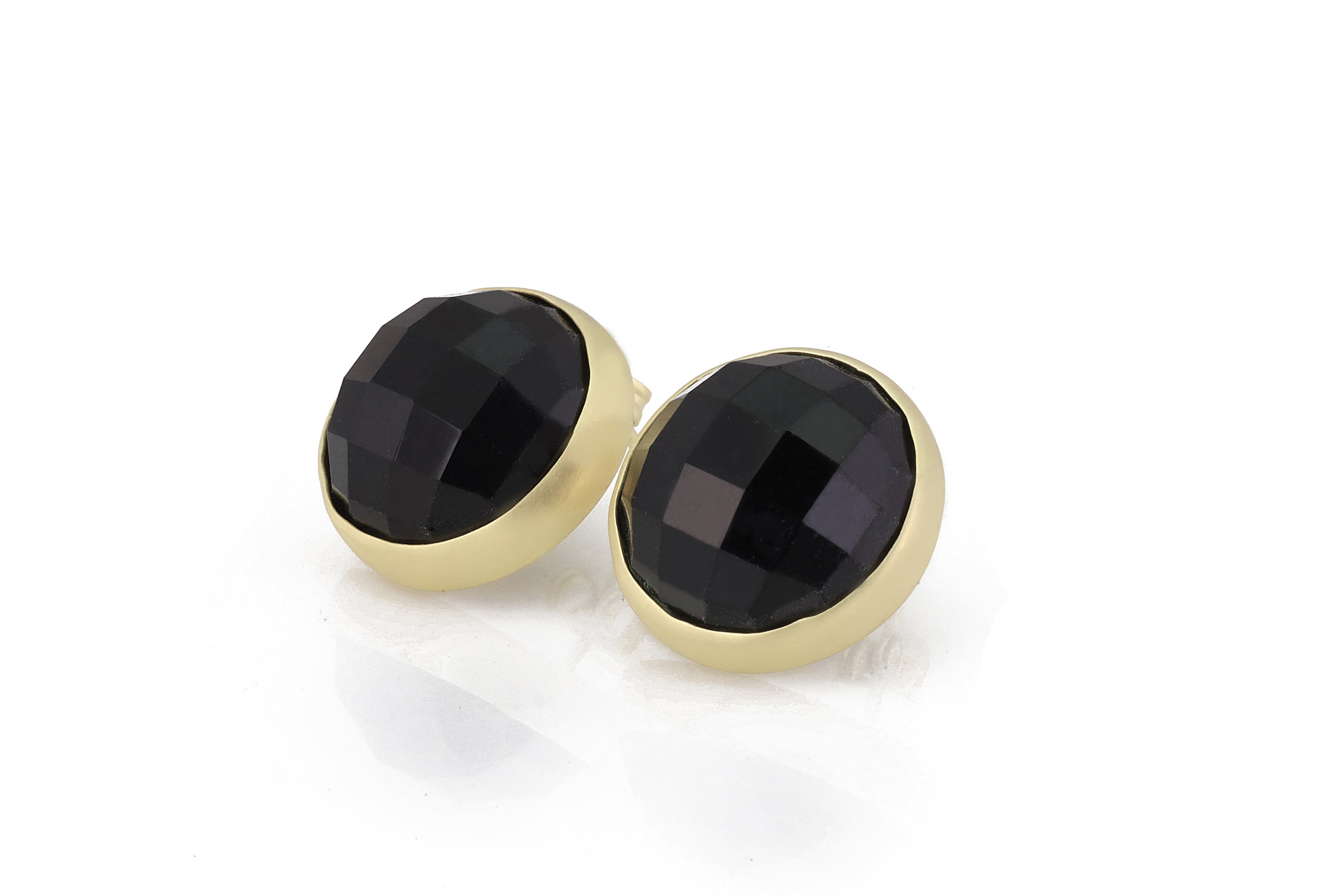 Round Black Onyx Gold Bezel Earrings Earrings Anemone Limited
