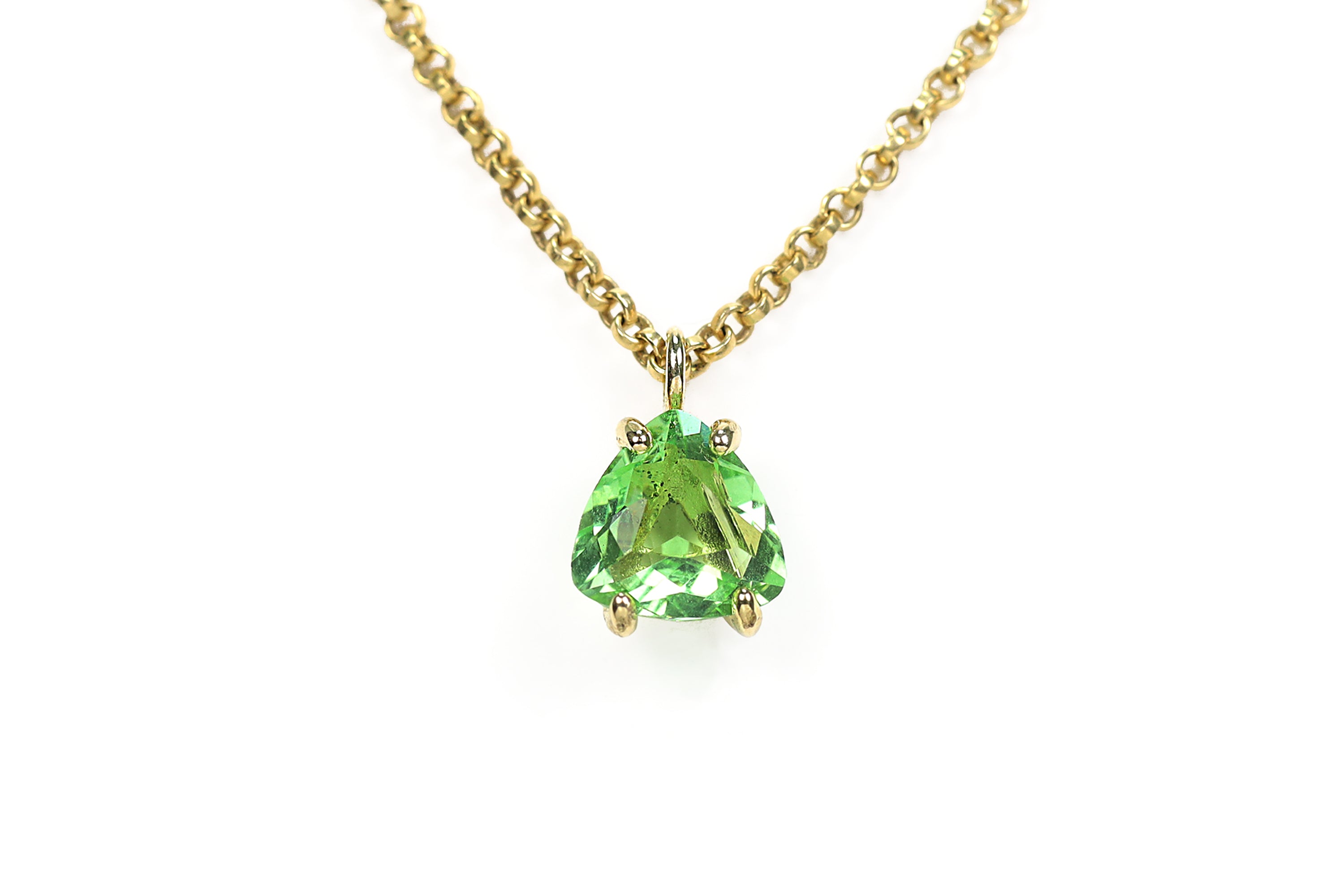 Green Tourmaline Trillion Cut Pendant Gold Necklace necklaces Anemone Unique