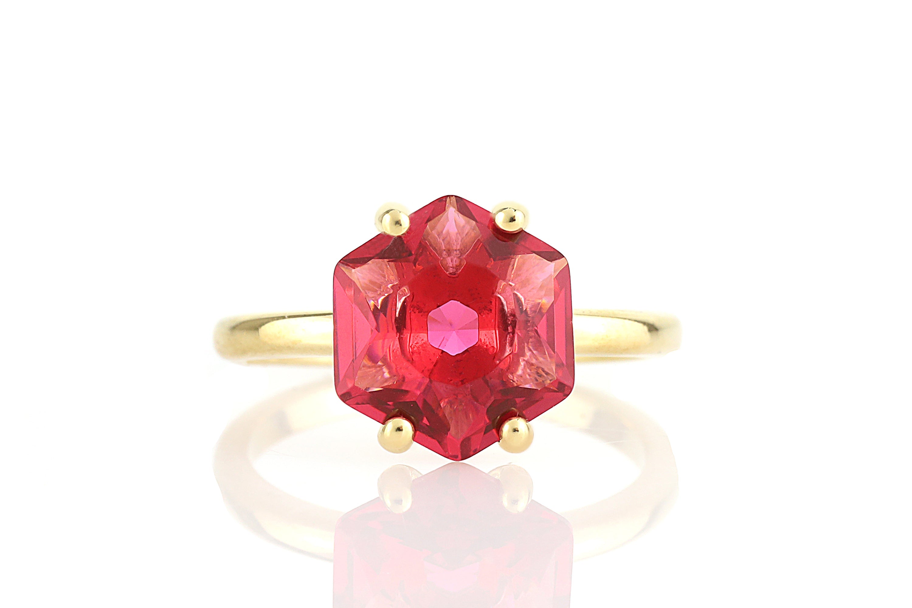 Hexagon Cut Pink Tourmaline Gold Ring Rings Anemone Unique