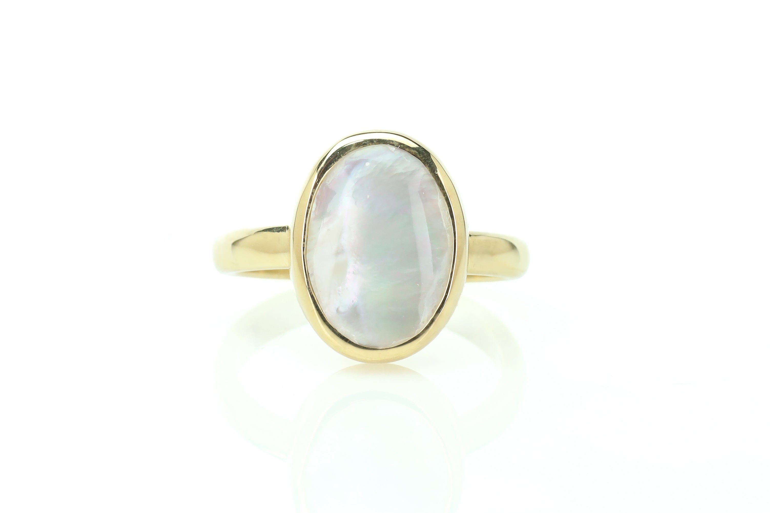 Mother of Pearl Oval Bezel Set Gold Ring Rings Anemone Limited
