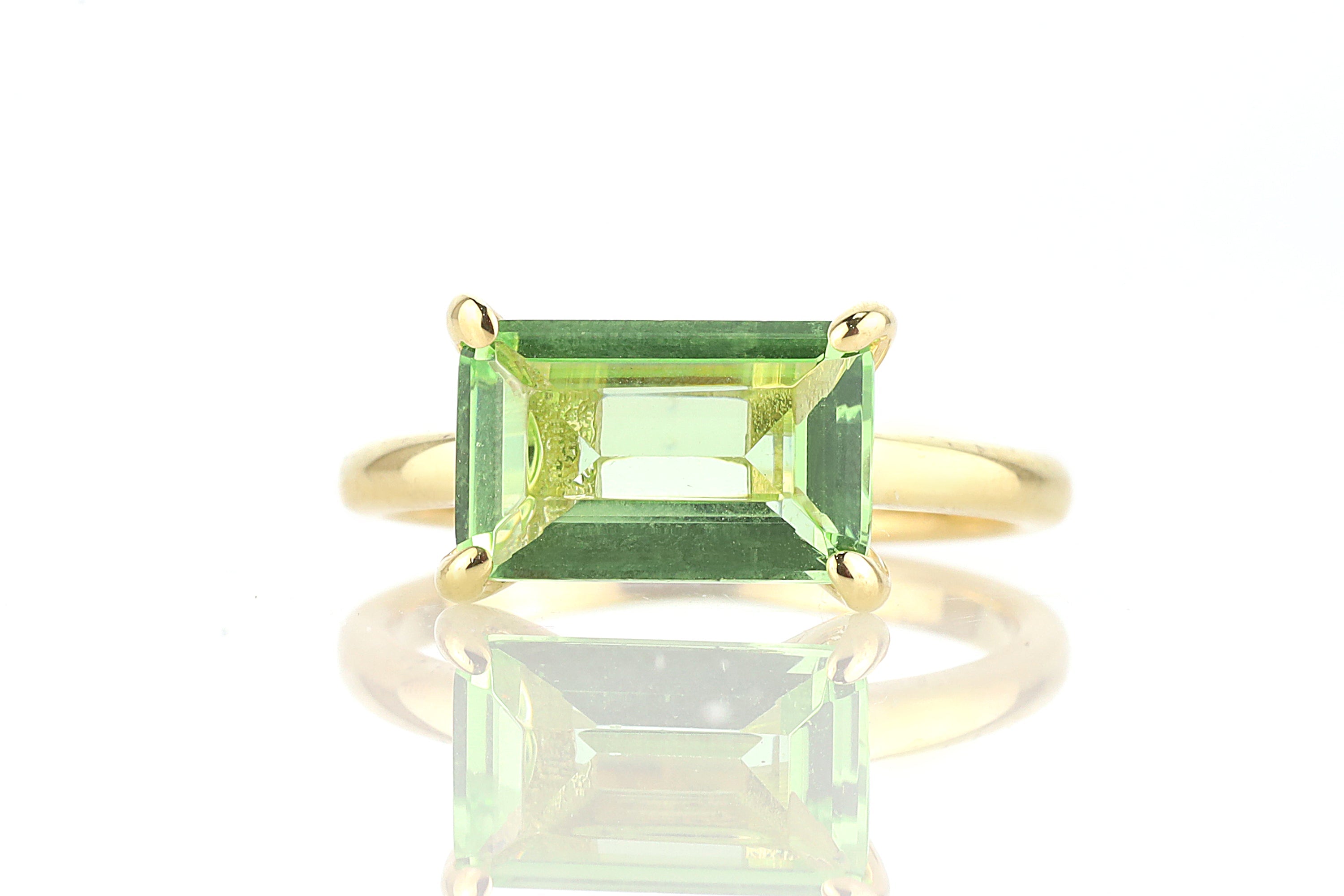 Green Tourmaline Emerald Cut Solitaire Gold Ring Rings Anemone Unique