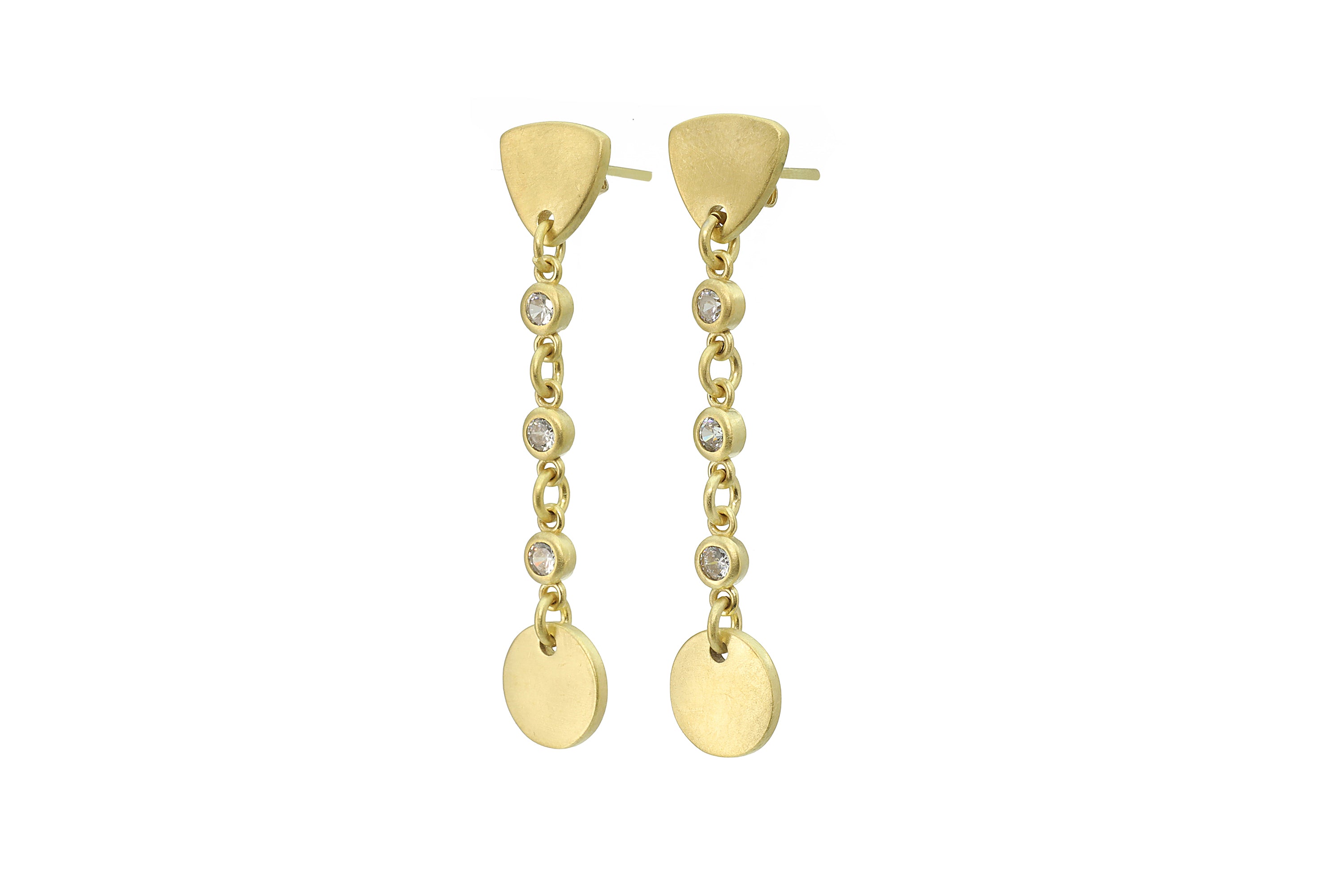 Long Dangle Gold Earrings with Cubic Zircon Earrings Anemone Jewelry