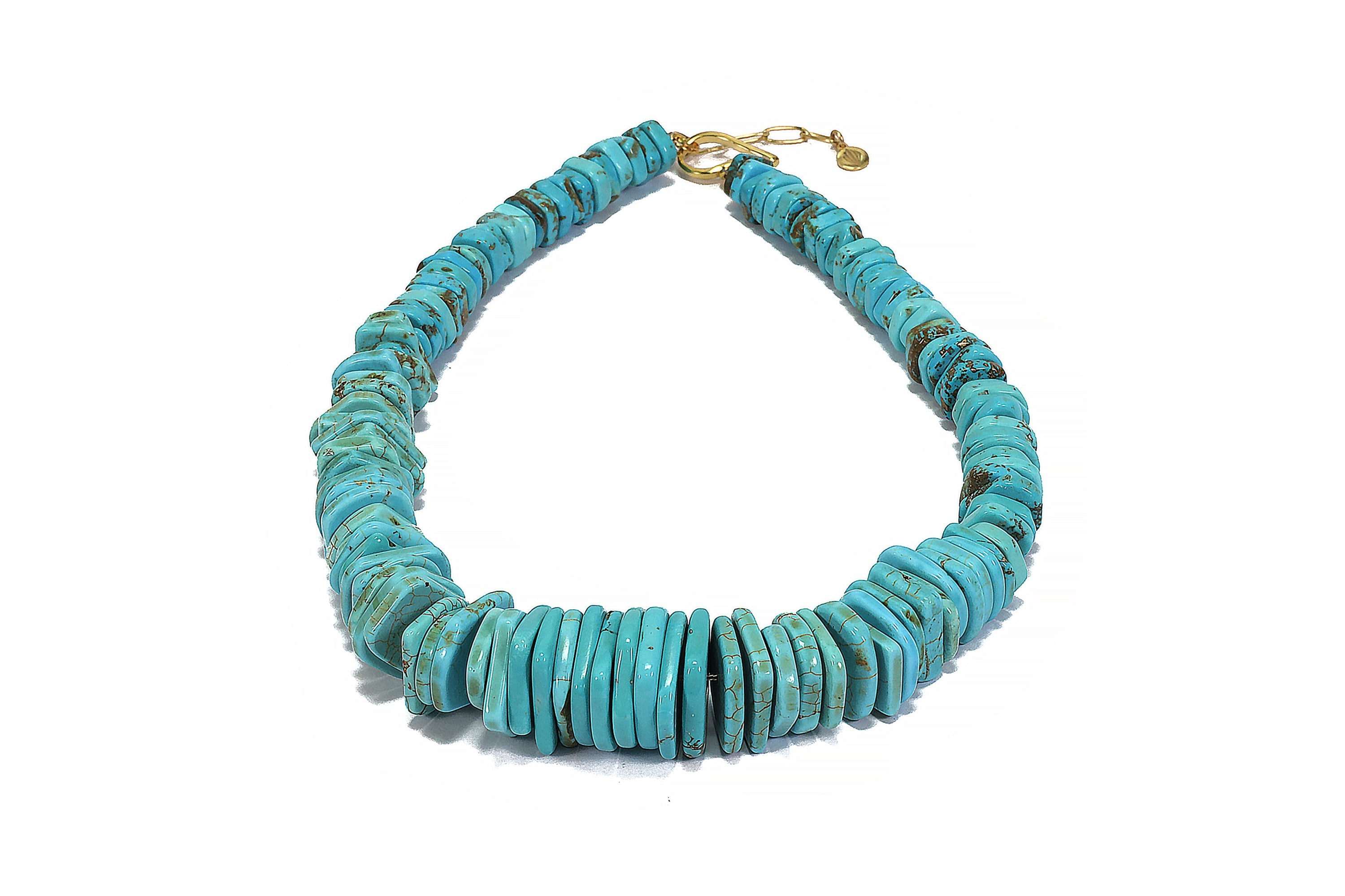 Turquoise Slices Beaded Gold Necklace necklaces Anemone Jewelry