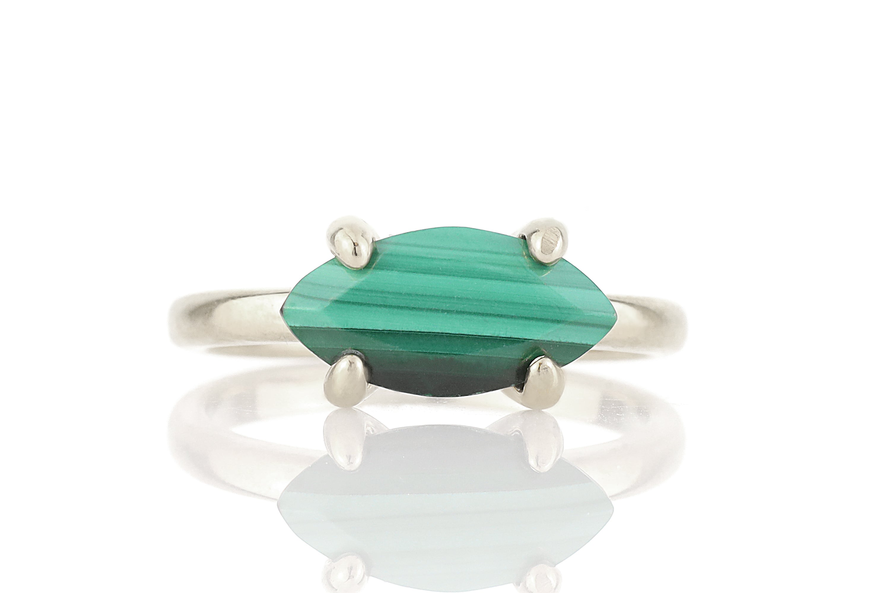 Marquise Malachite Stone Silver Ring Rings Anemone Unique