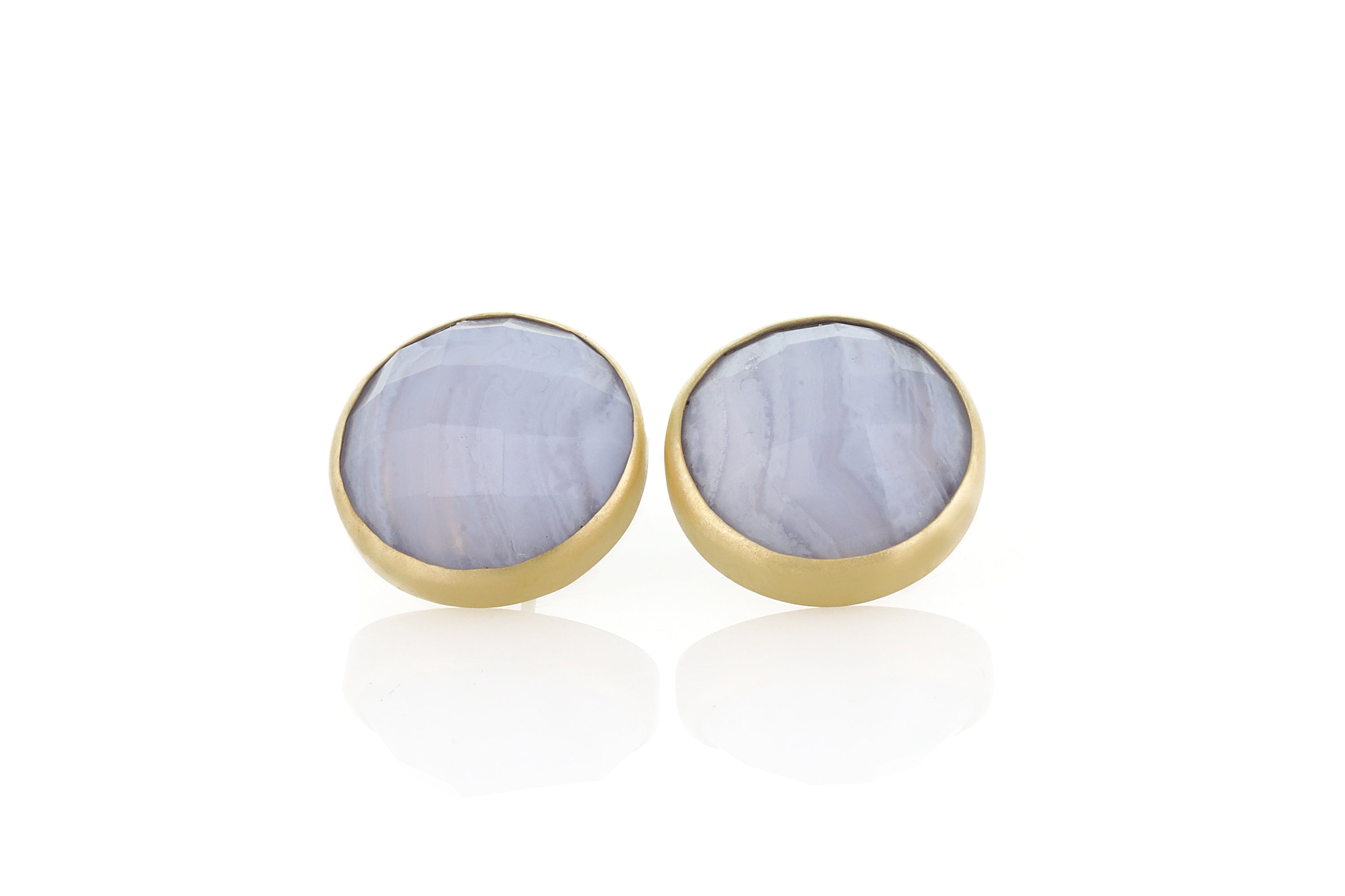 18k Gold Round Bezel Lace Agate Stud Earrings Earrings Anemone Limited