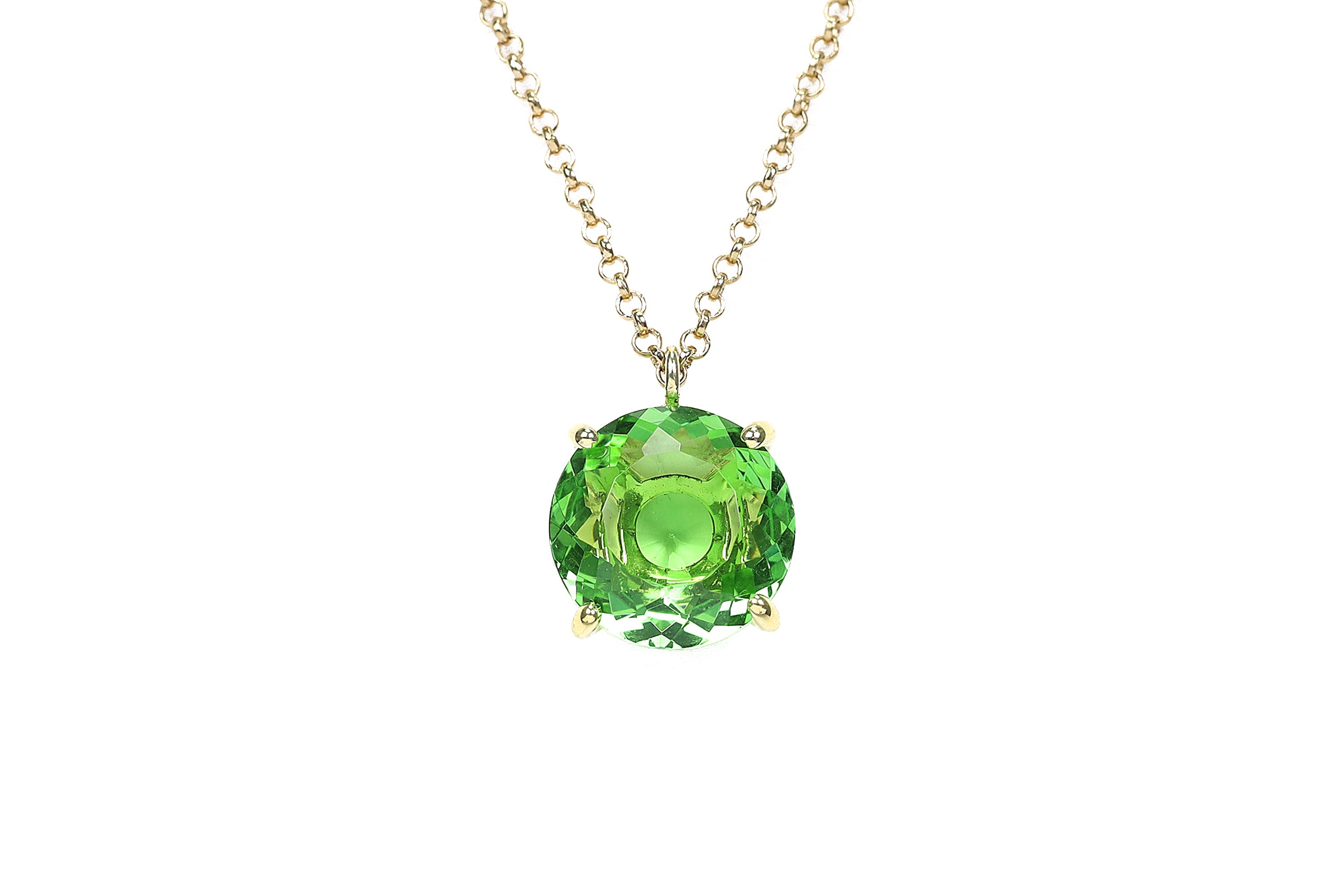 Round Cut Green Tourmaline Pendant Gold Necklace necklaces Anemone Jewelry