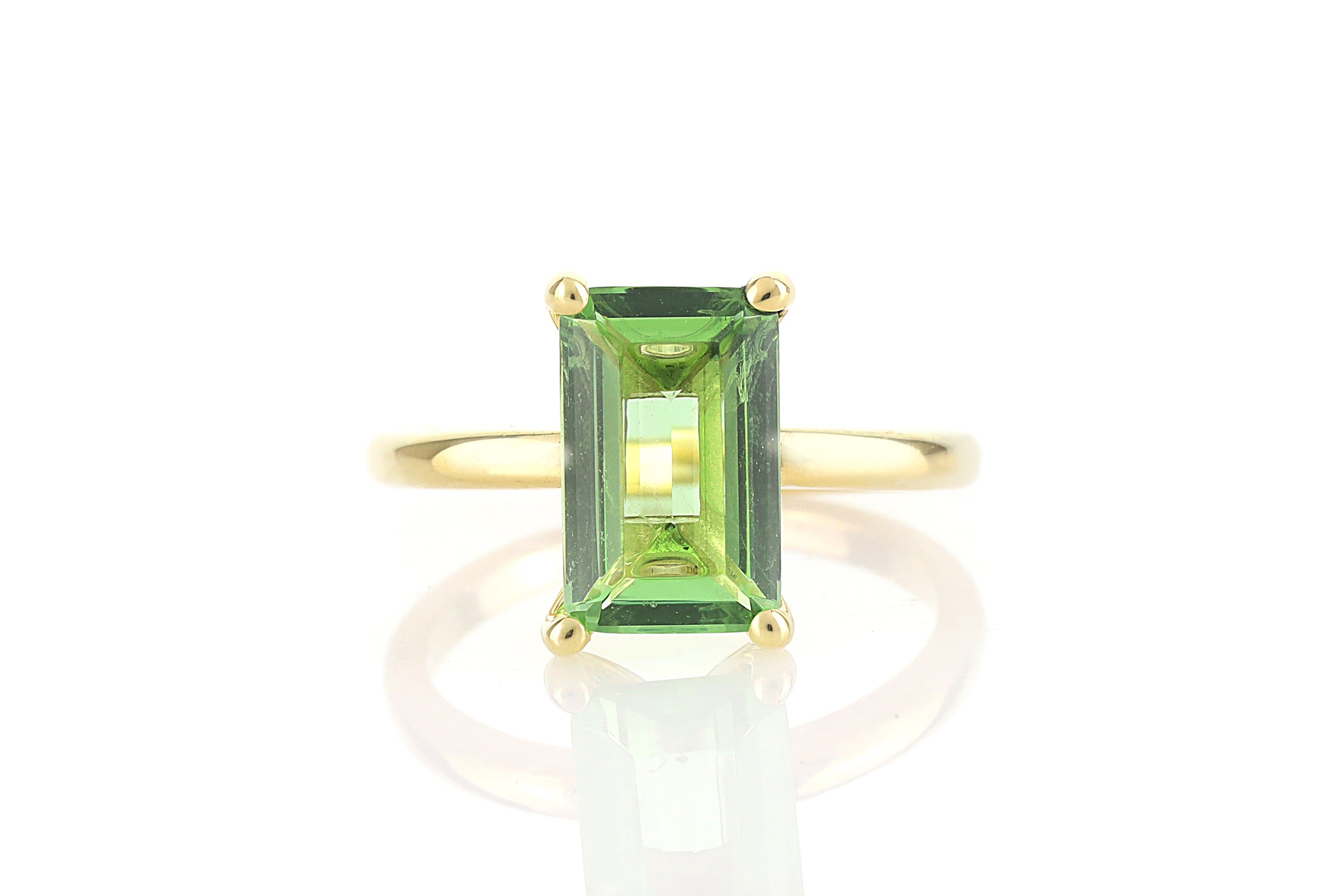 Rectangle Solitaire Green Tourmaline Gold Ring Rings Anemone Unique