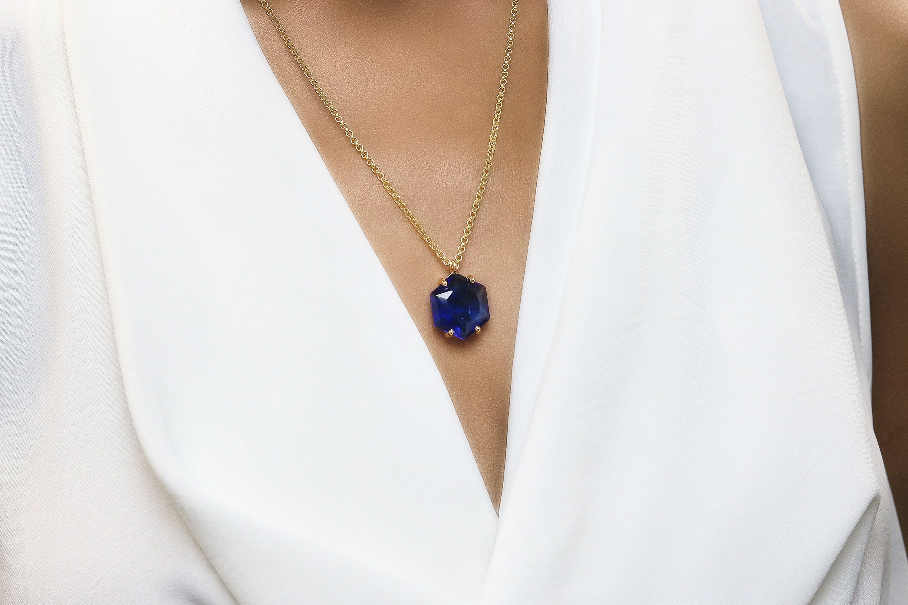 Artisan Hexagon Sapphire Sterling Silver Necklace necklaces Anemone Jewelry
